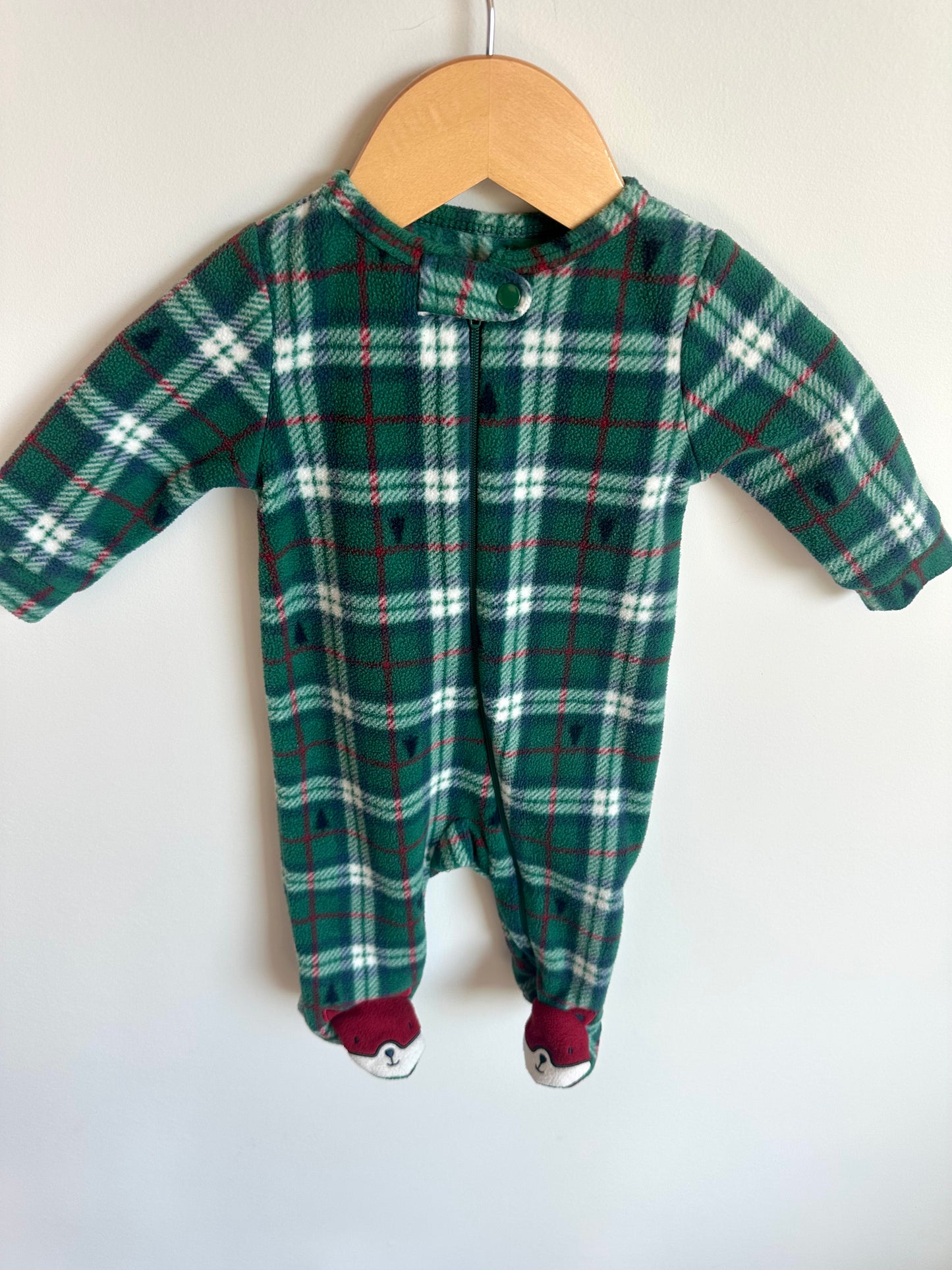 Fleece Green Plaid Fox Feet Sleeper / 0-3m