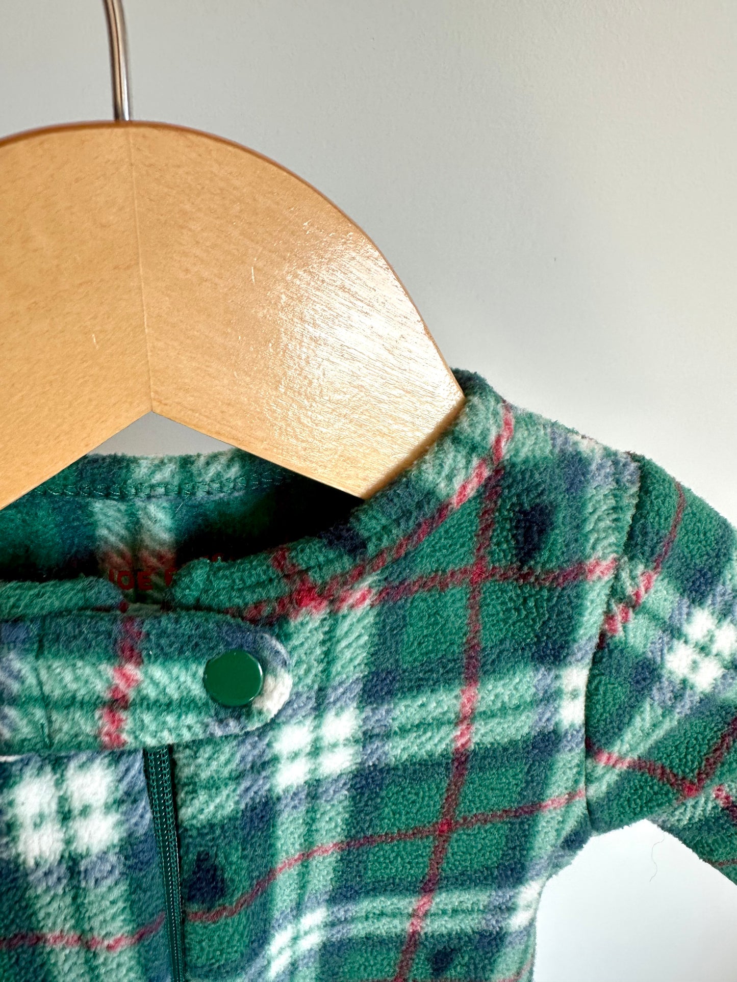 Fleece Green Plaid Fox Feet Sleeper / 0-3m