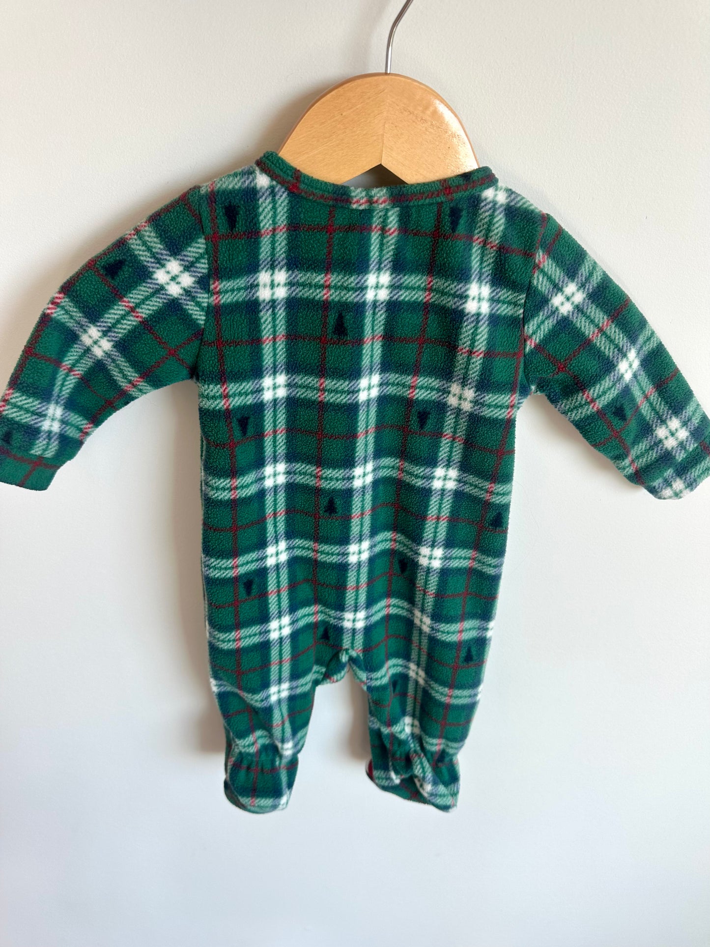 Fleece Green Plaid Fox Feet Sleeper / 0-3m