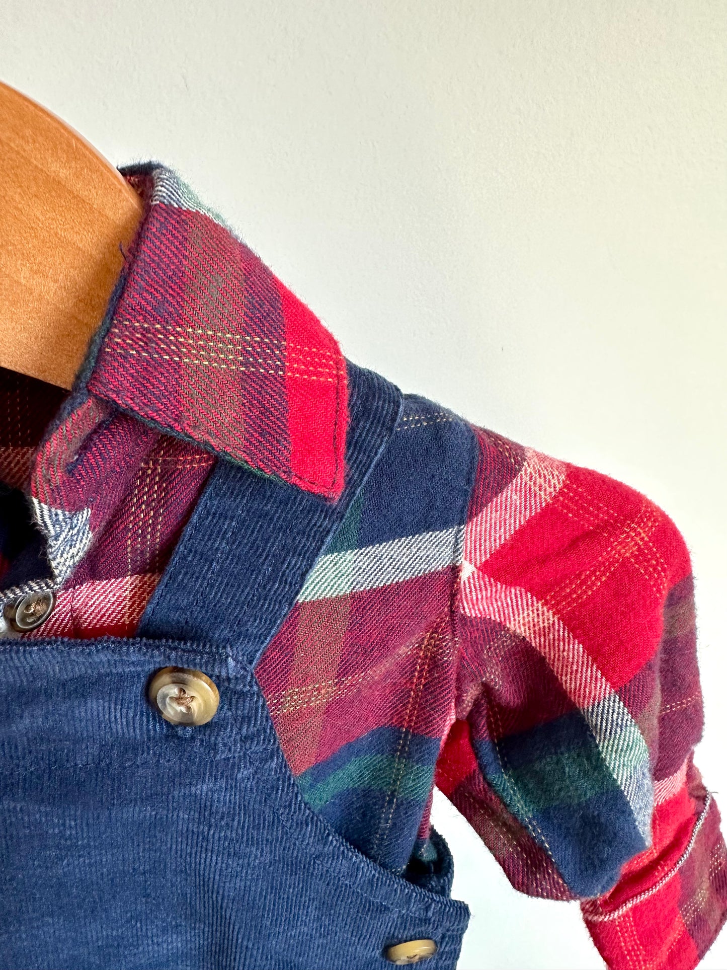 Plaid Top + Blue Overalls Set / 3-6m