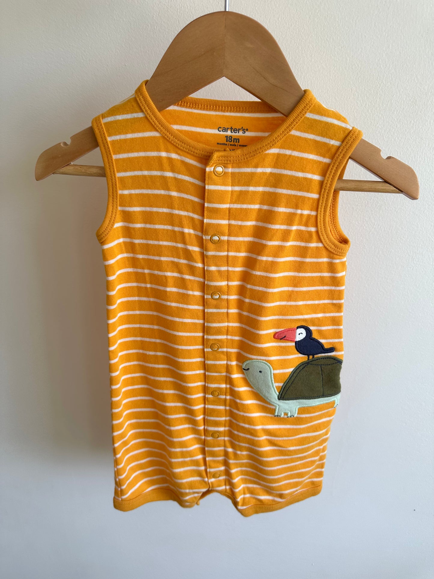 Orange Stripe Turtle Tucan Romper / 18m