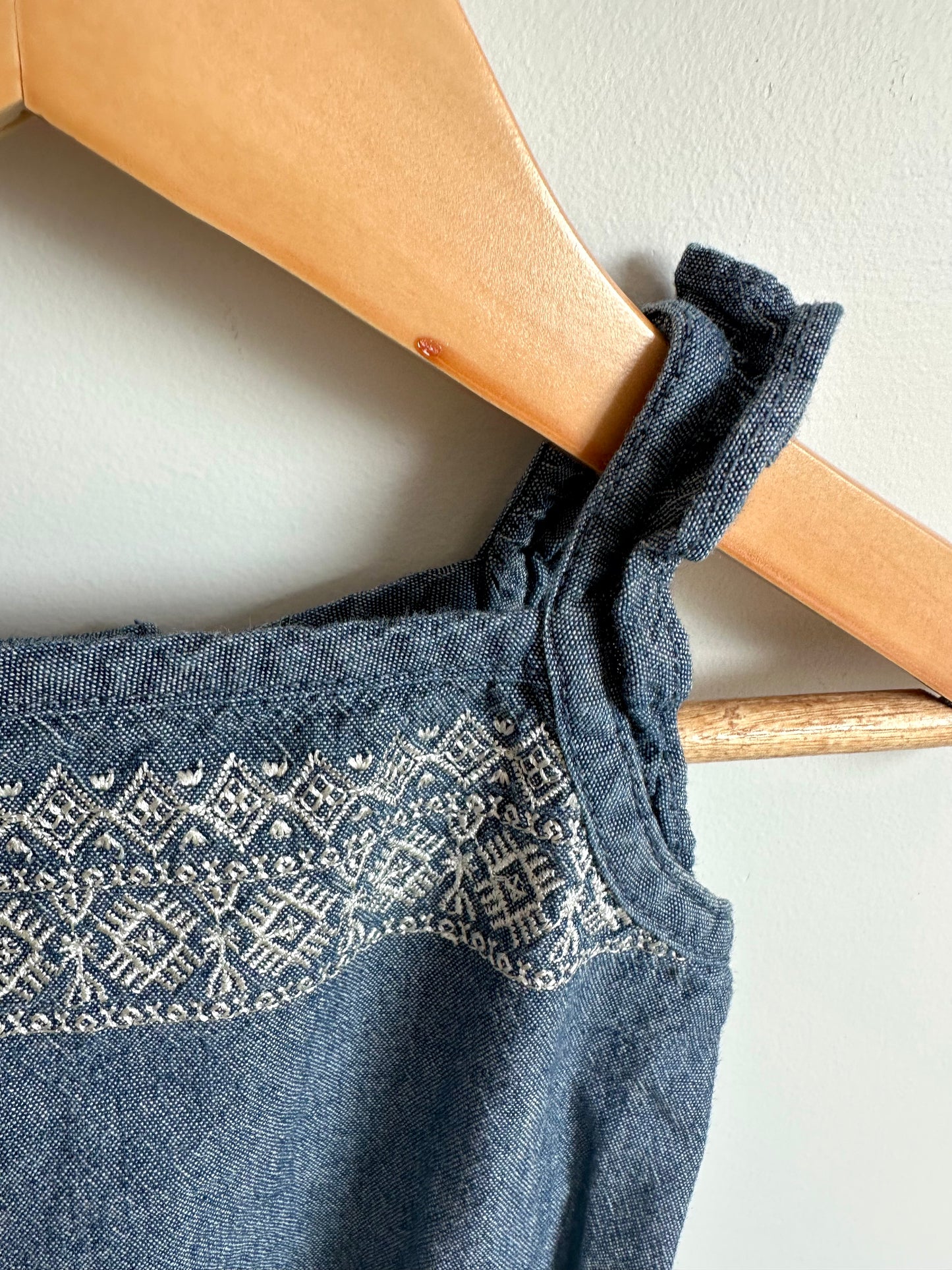 Embroidered Chambray Romper / 12m