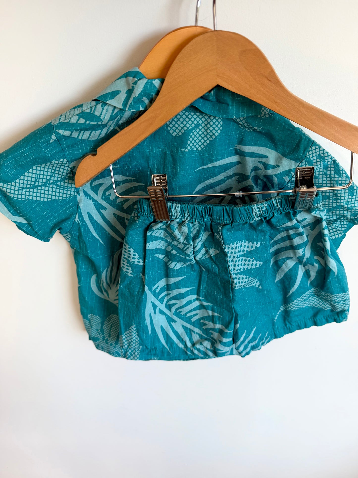 Teal Palm Button Up + Shorts Set / 4T