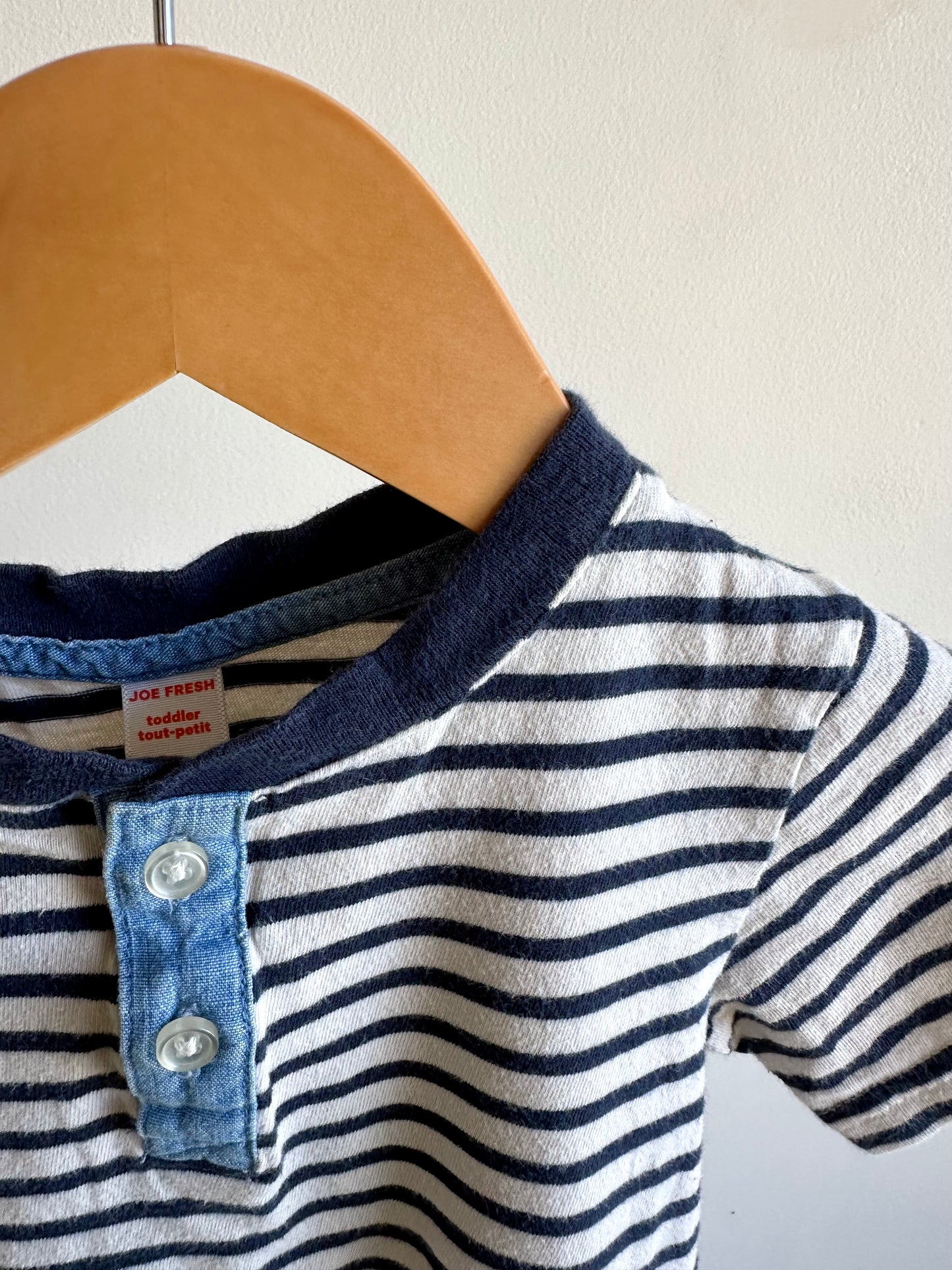 Navy Striped Top Button T-Shirt / 2T
