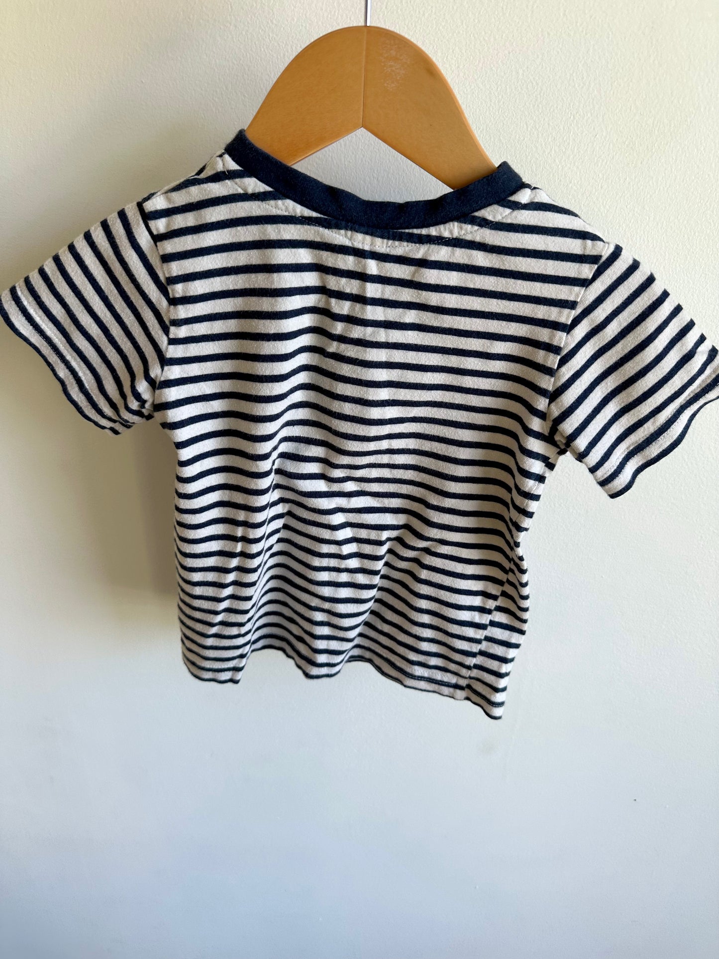 Navy Striped Top Button T-Shirt / 2T