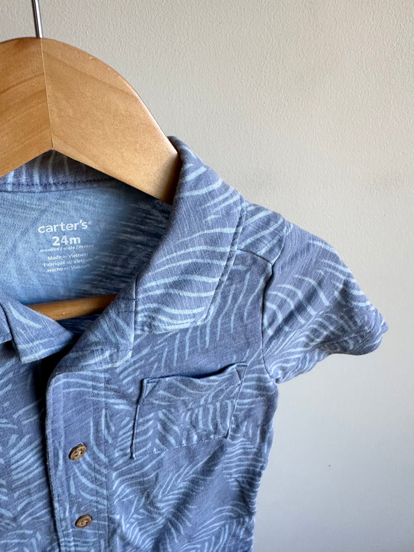 Palm Tree Pattern Button Up T-Shirt / 24m