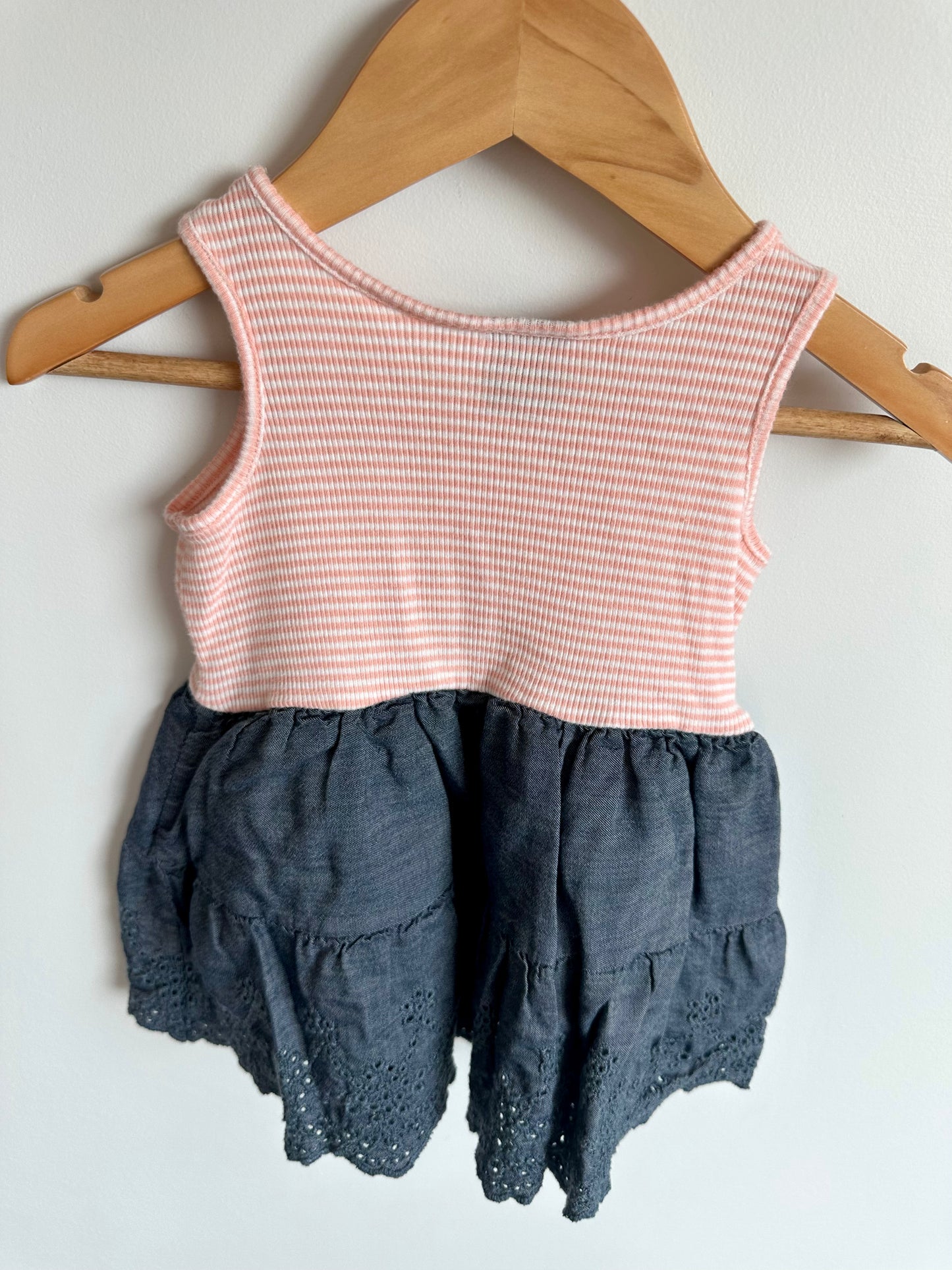 Striped Top + Chambray Bottom Dress / 12-18m