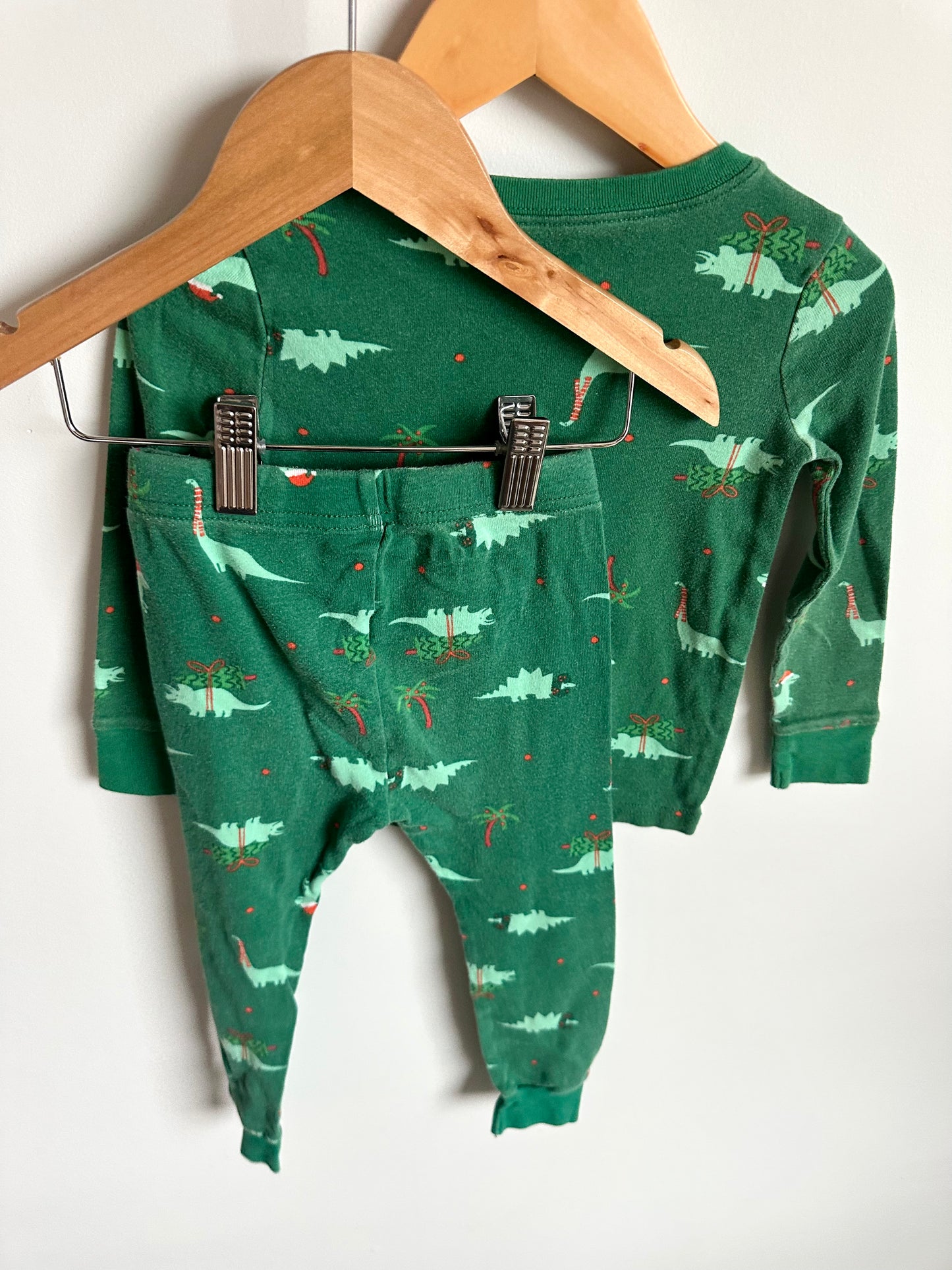 Green Dino Christmas PJ Set / 2-3T