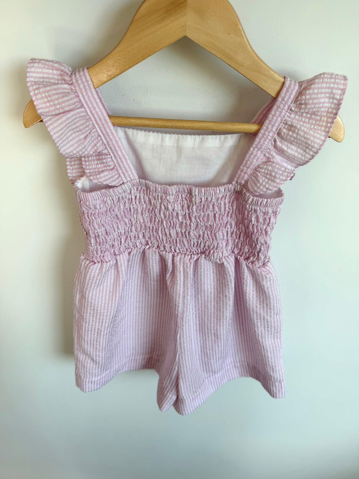 Pink Ruffle Sleeve Striped Romper / 3T