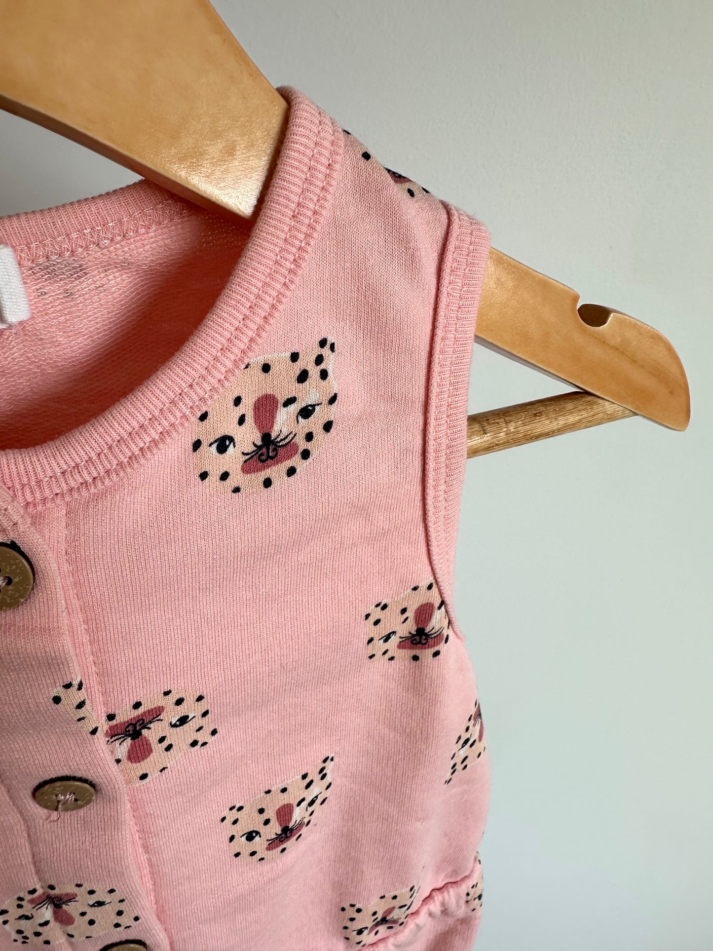 Organic Cotton Pink Animal Face Bubble Romper / 12-18m