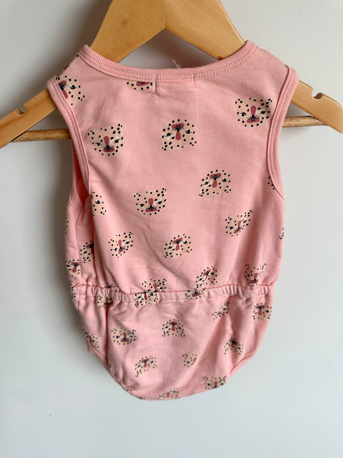 Organic Cotton Pink Animal Face Bubble Romper / 12-18m