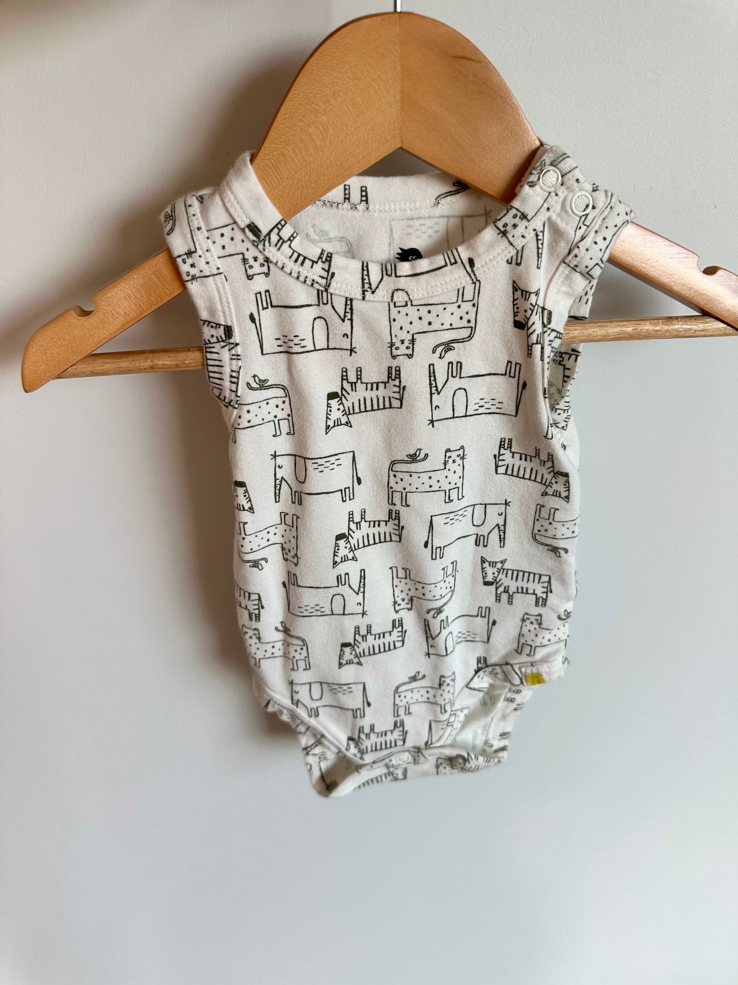 Organic Sleeveless White Animal Bodysuit / 3-6m
