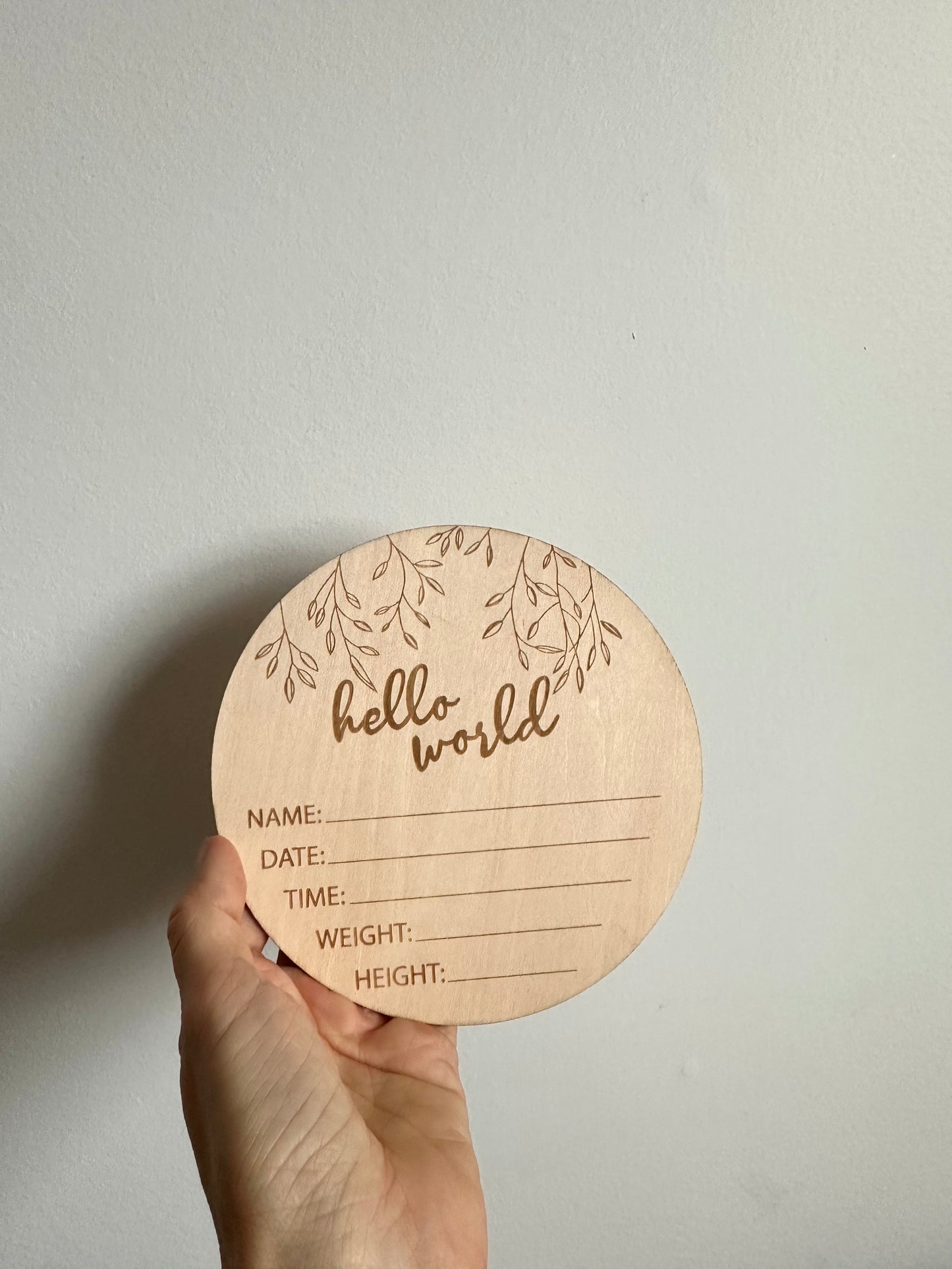 Hello World Wooden Baby Announcement Sign