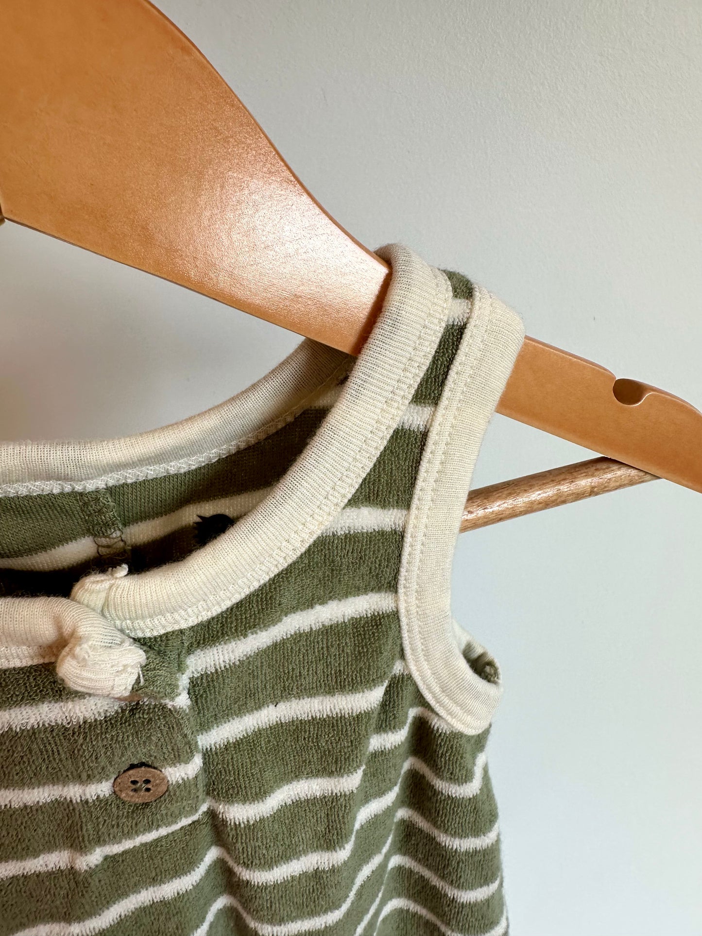 Organic Olive Stripe Romper / 3-6m