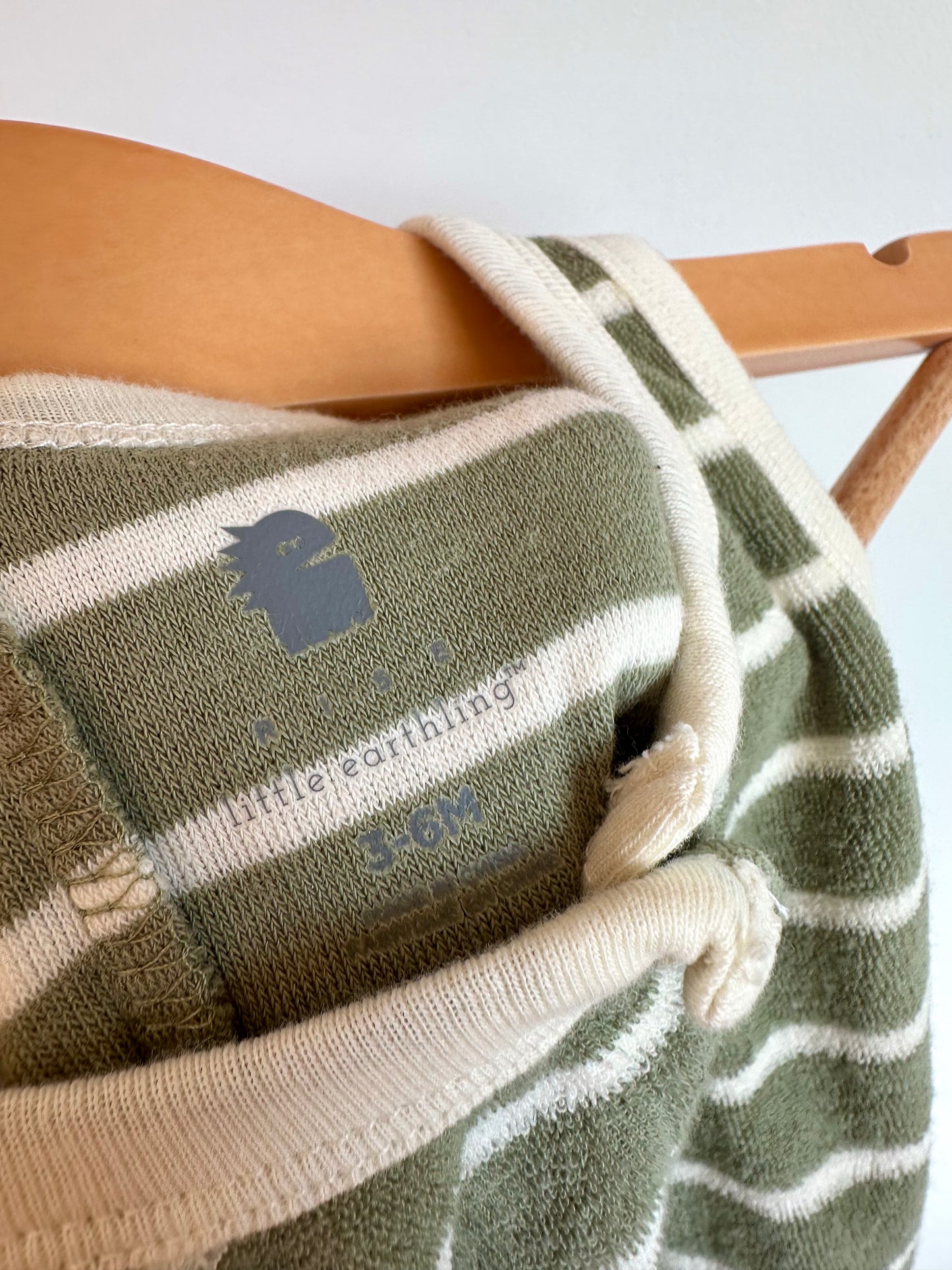 Organic Olive Stripe Romper / 3-6m