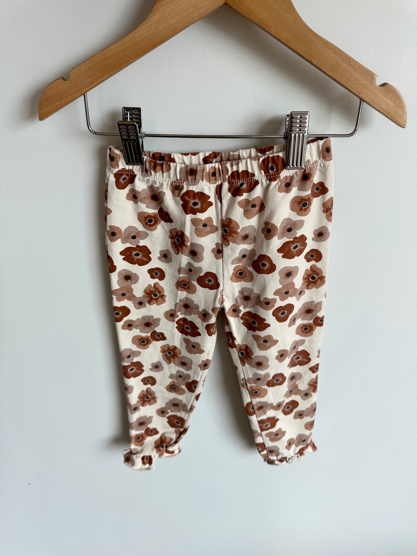 Tan Floral Leggings with Tapered Ruffle / 24m