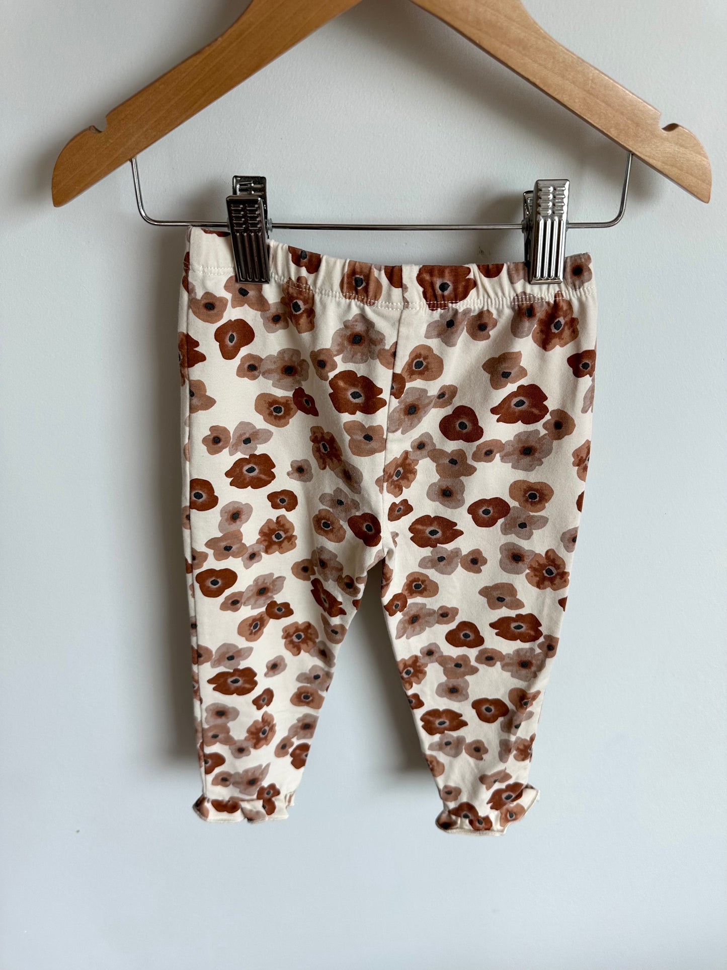 Tan Floral Leggings with Tapered Ruffle / 24m