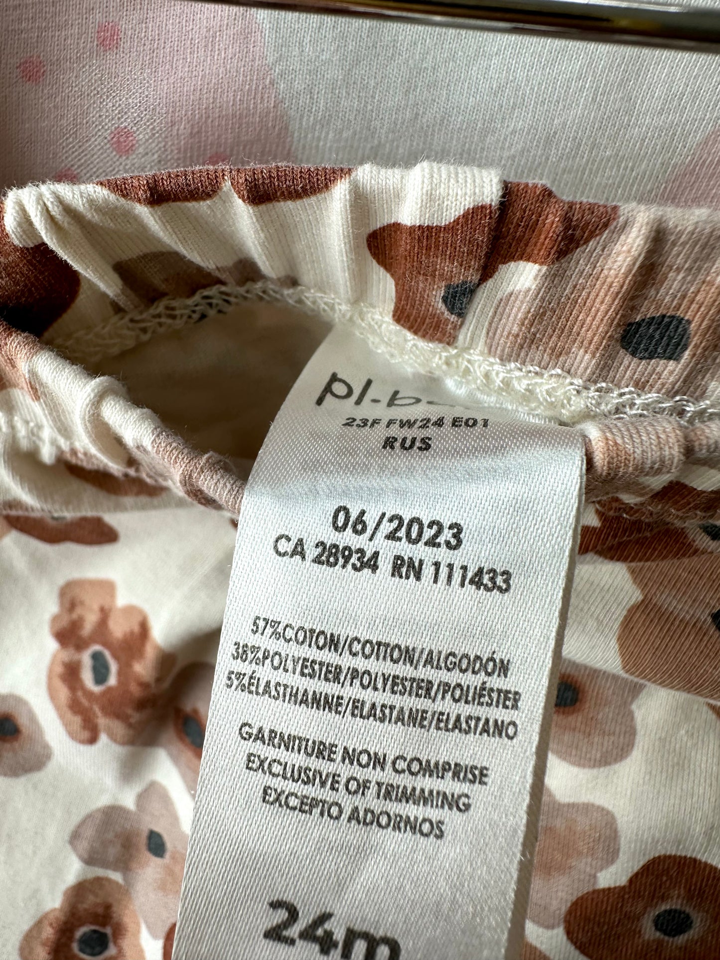 Tan Floral Leggings with Tapered Ruffle / 24m