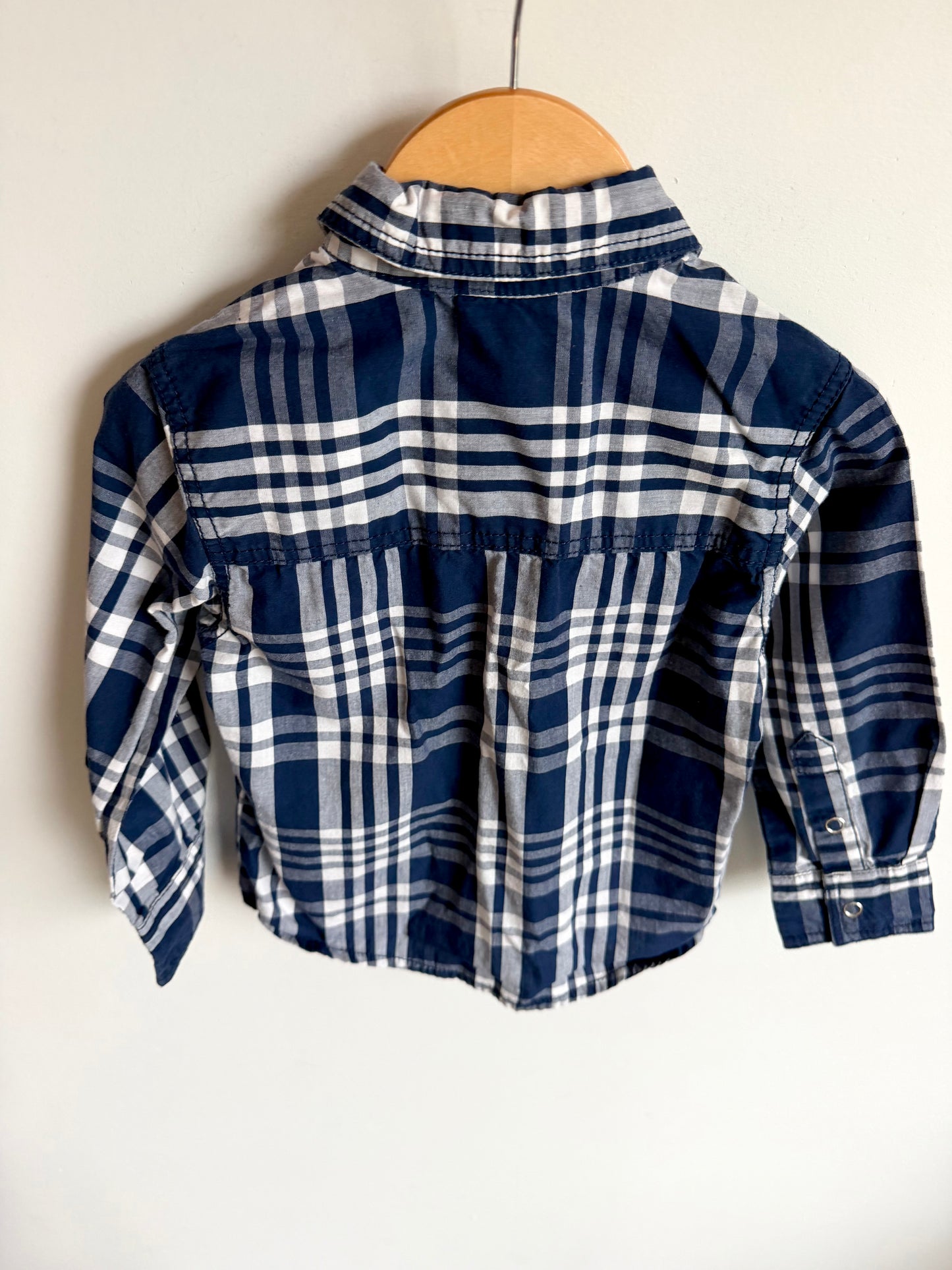 Navy Plaid Snap Collared Up Top / 2-3T