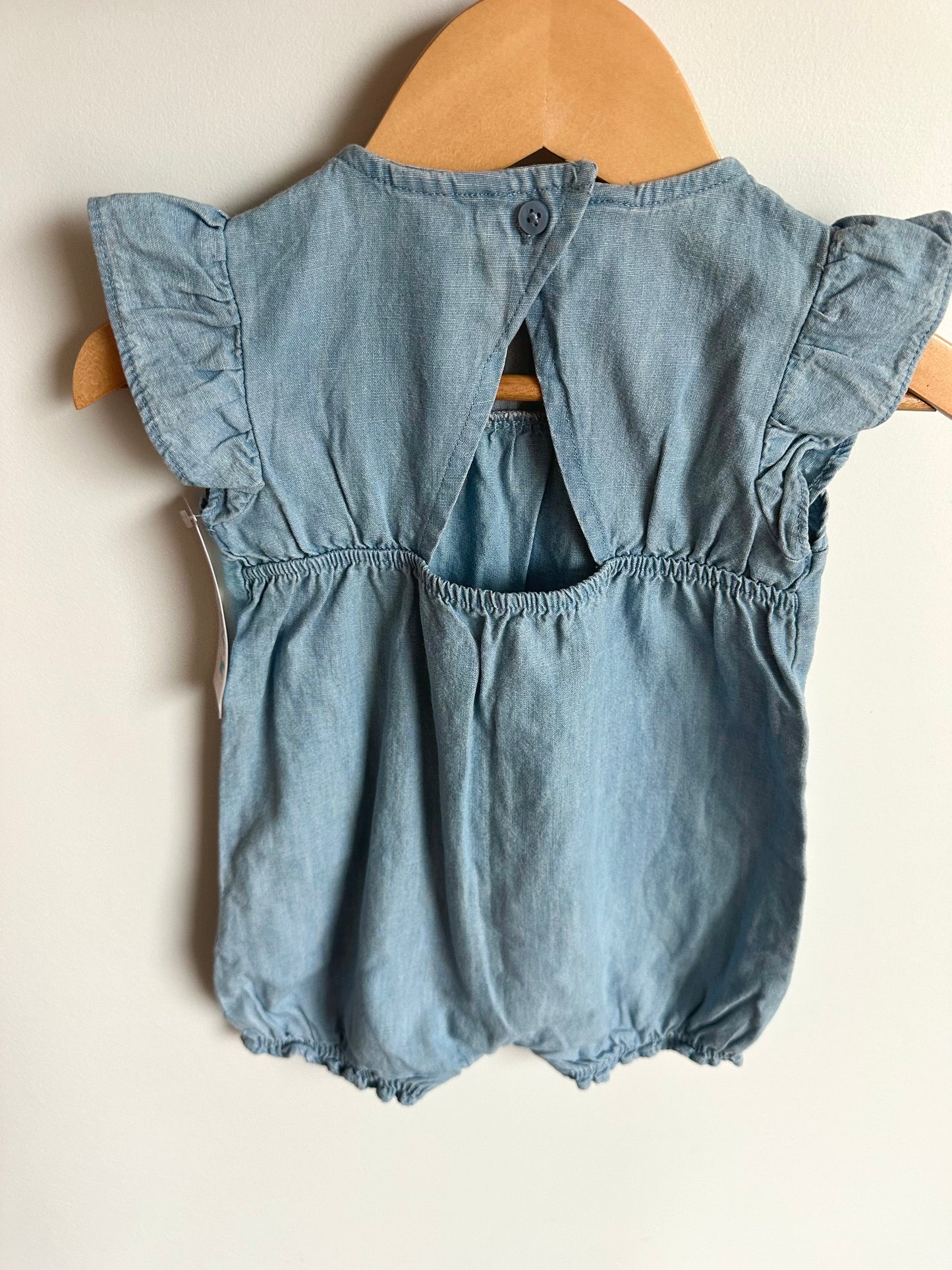 Chambray Heart Embroidered Romper (With Tag) / 12m