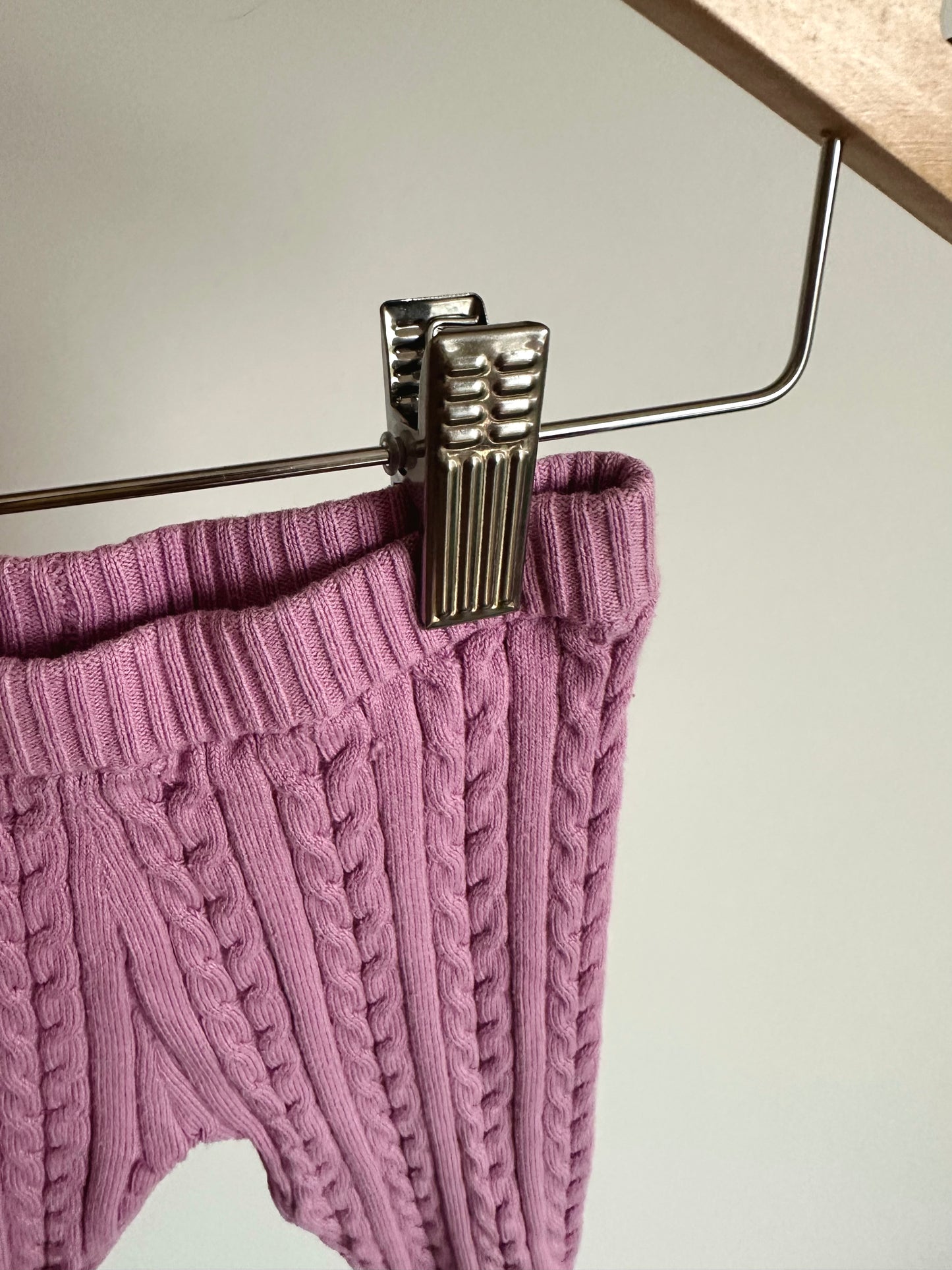 Pink Thick Cable Knit Leggings/ 6-9m