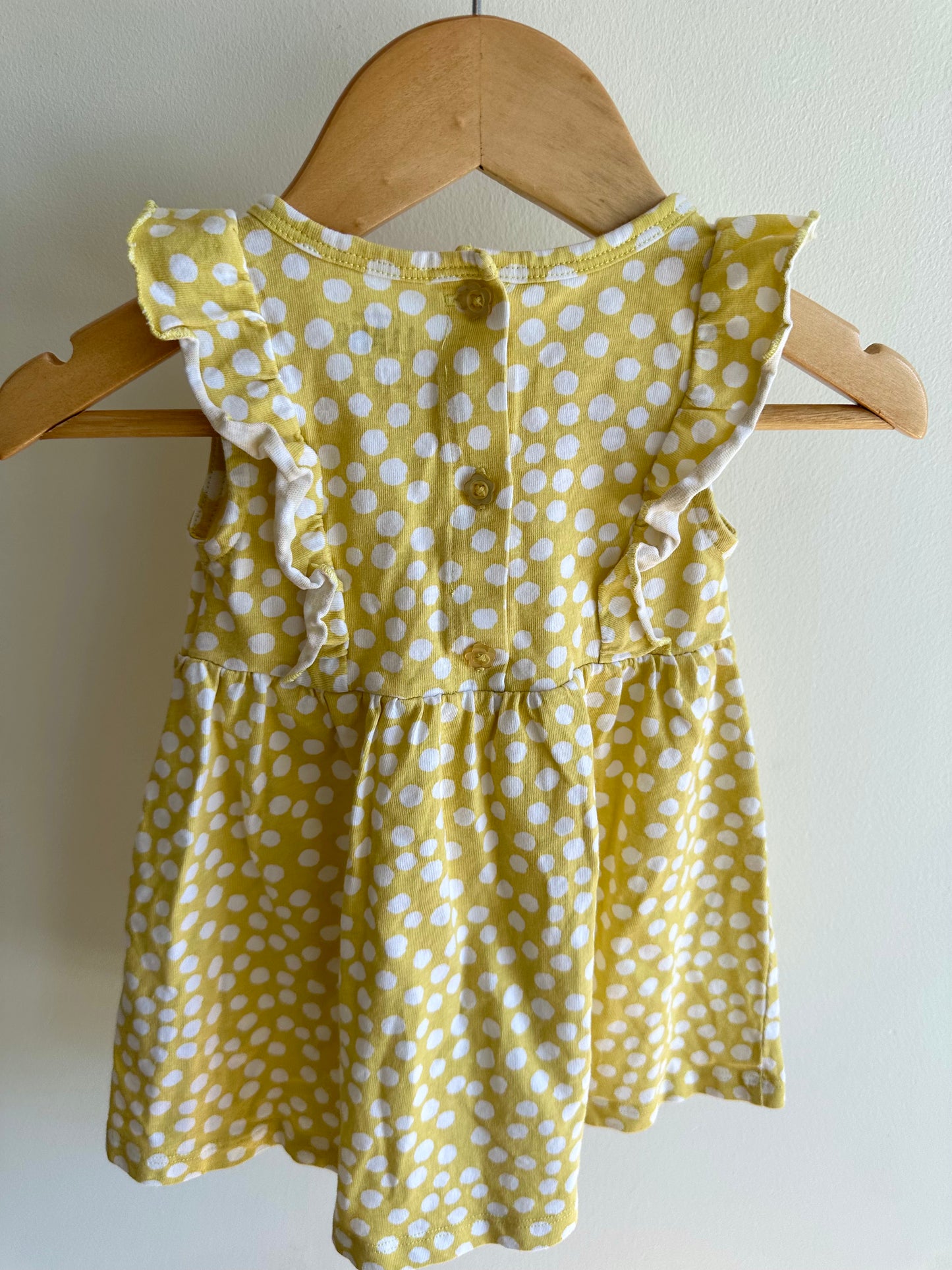 Yellow Dotted Ruffle Dress / 12m