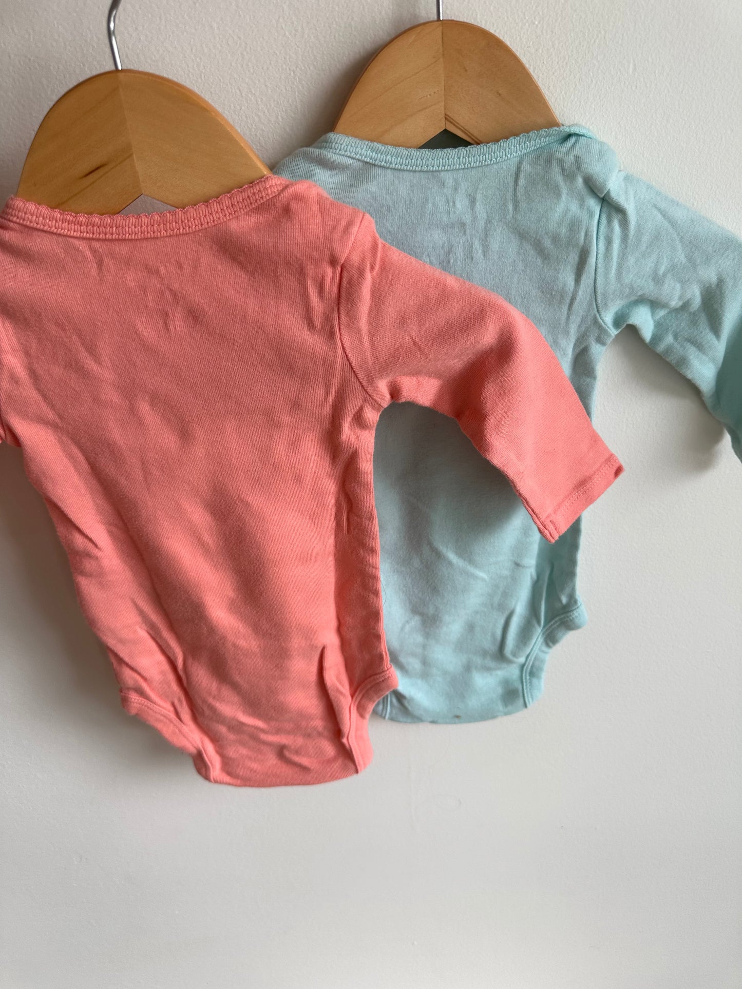 Rose Pink + Blue Bodysuits (2) / 3-6m