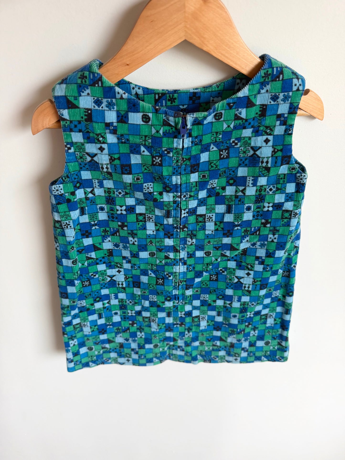 Vintage Checkered Blue + Green Dress / 2T?