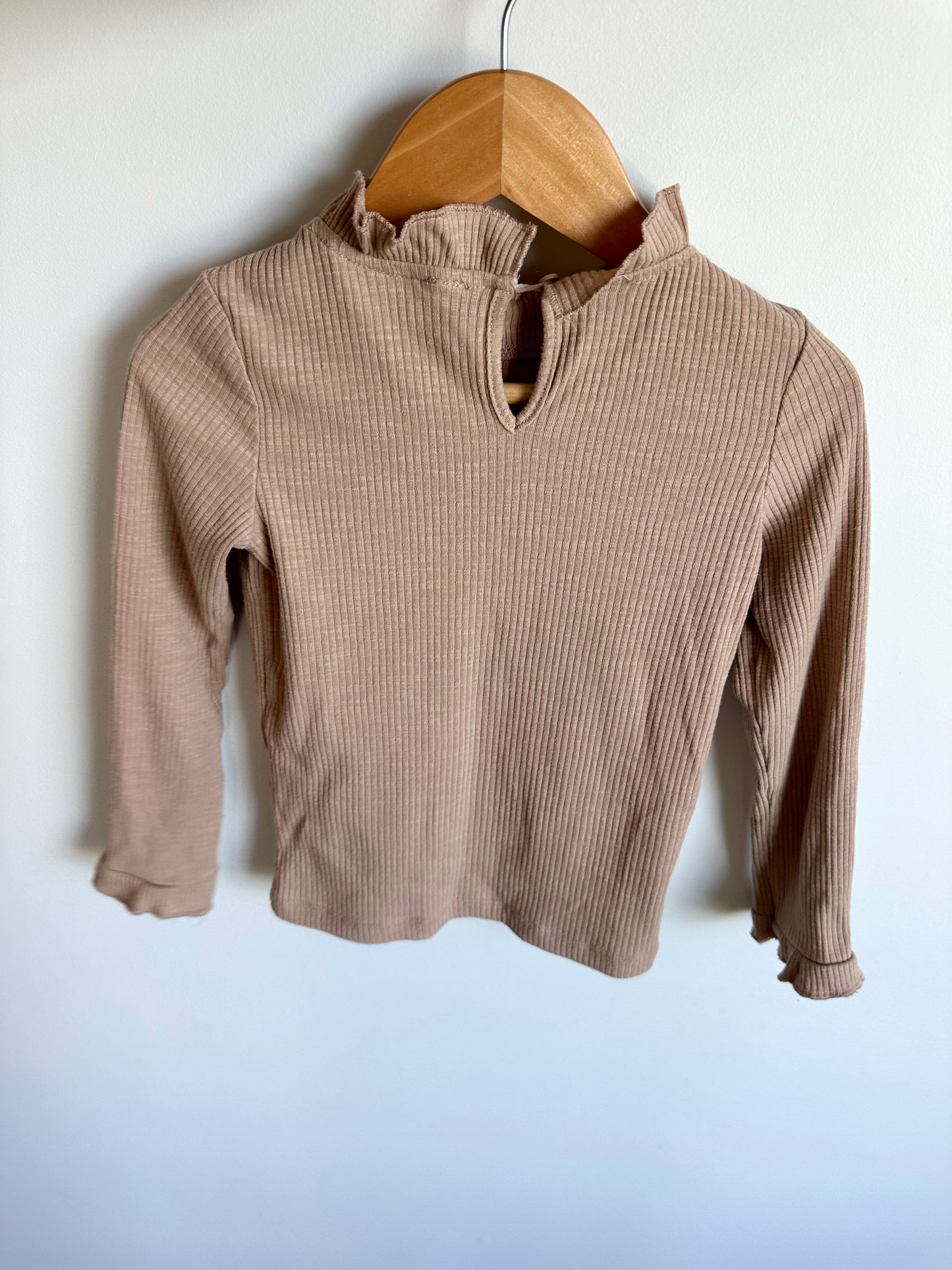 Tan Ruffle Neck Long Sleeve Top / 4T