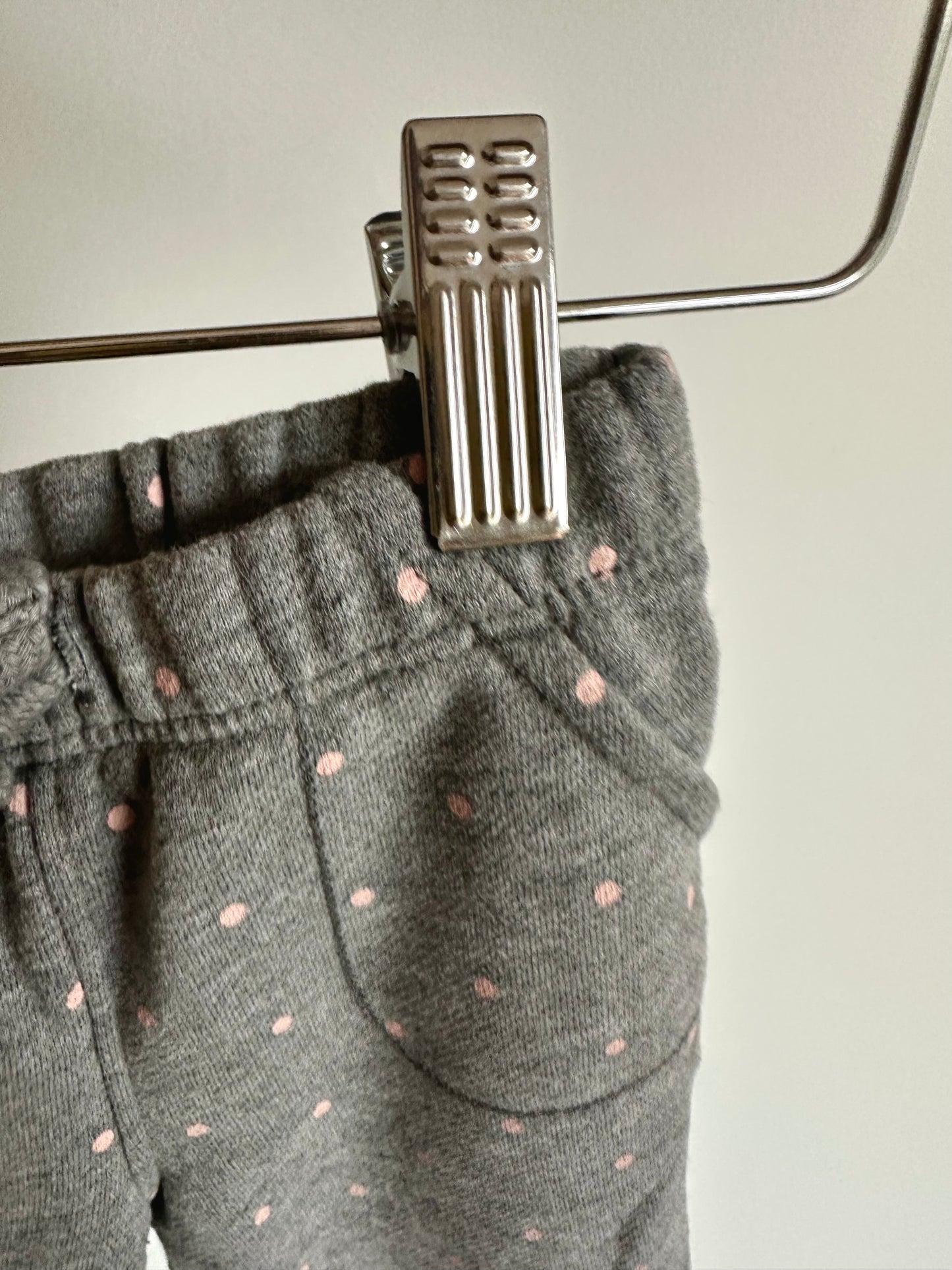 Grey + Pink Dot Tapered Pants / 6m