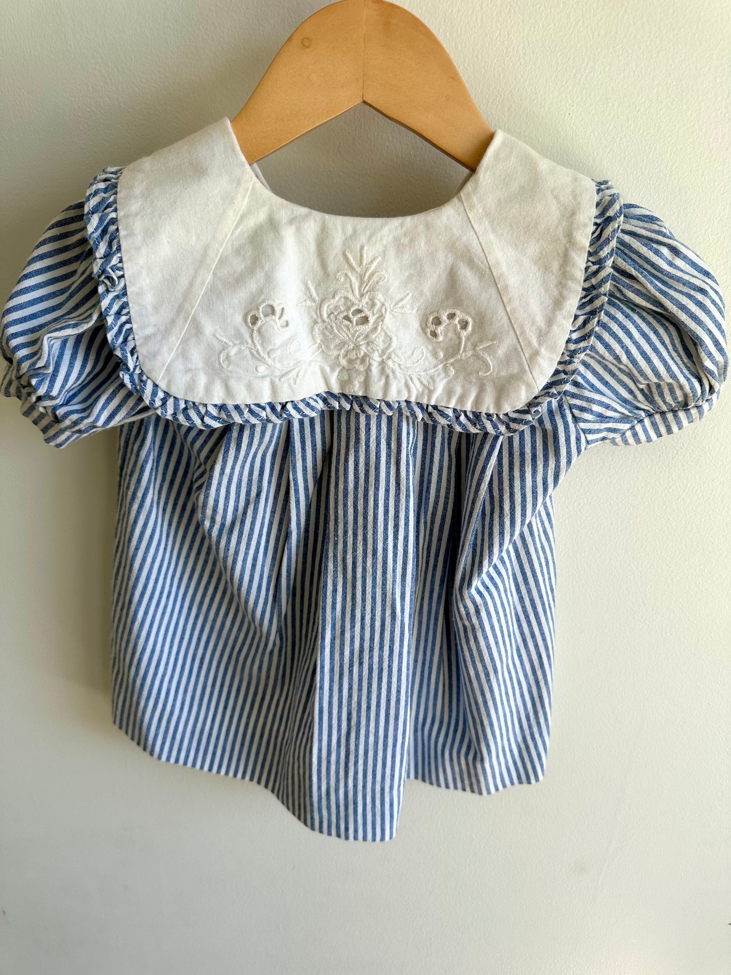 Vintage Blue Vertical Stripe Dress / 18m