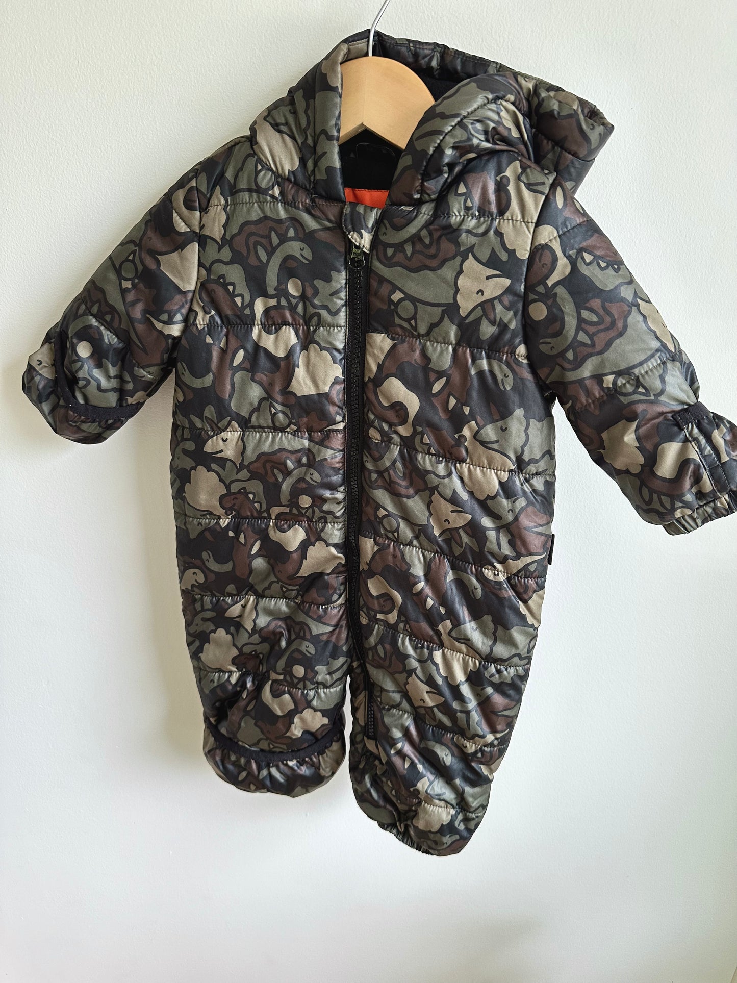Green Dino Puffer Suit / 3-6m