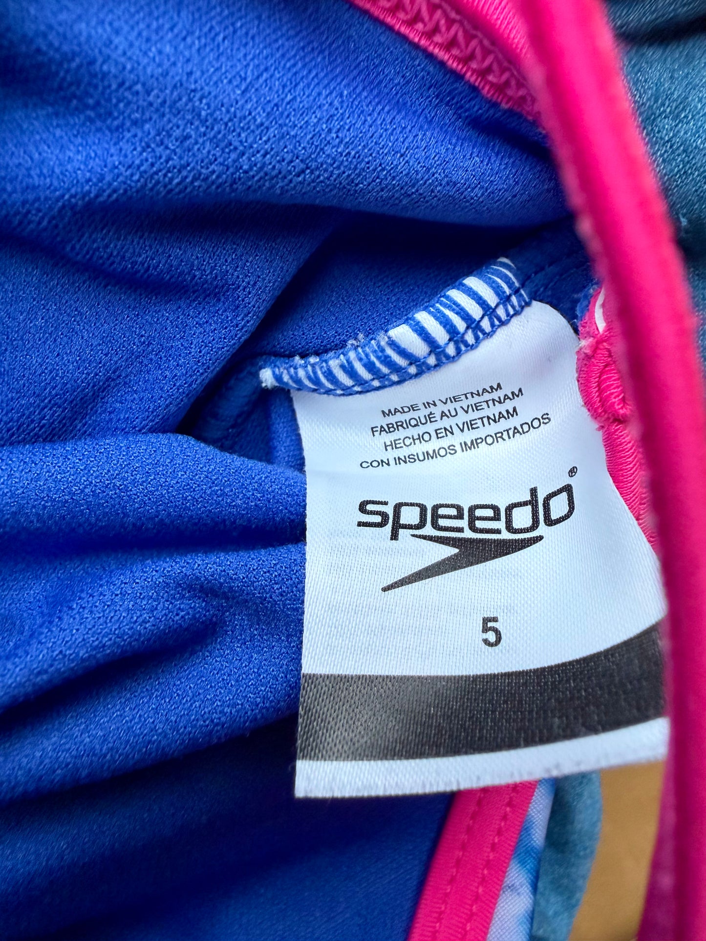 Speedo Blue with Pink Trim Swimsuit / 5 years