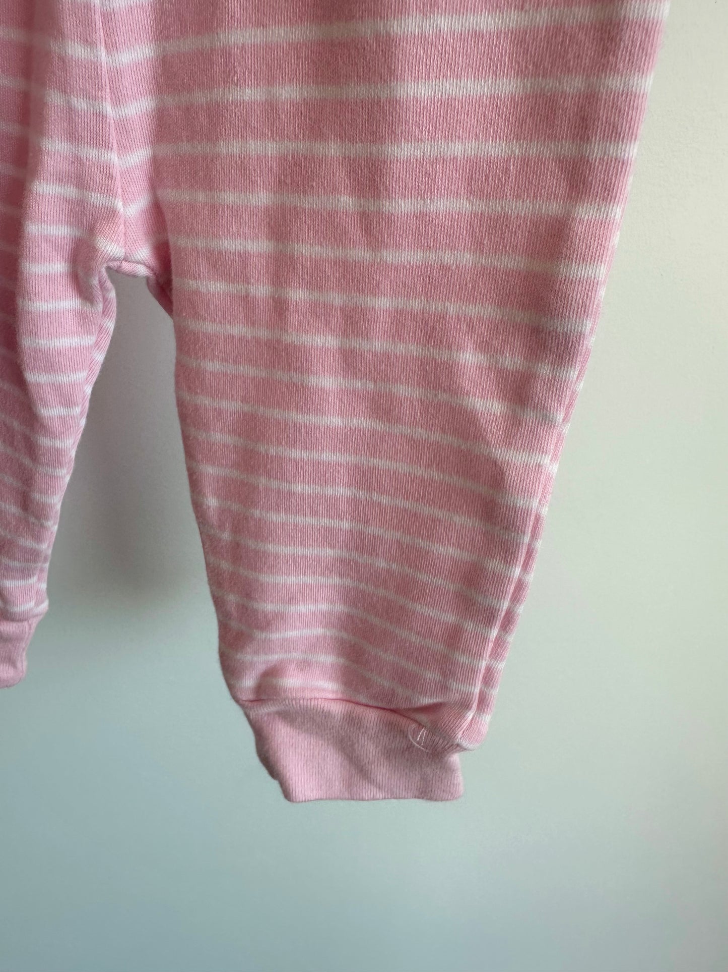 Pink Bodysuit, Striped Pants + Beanie Set / 6m