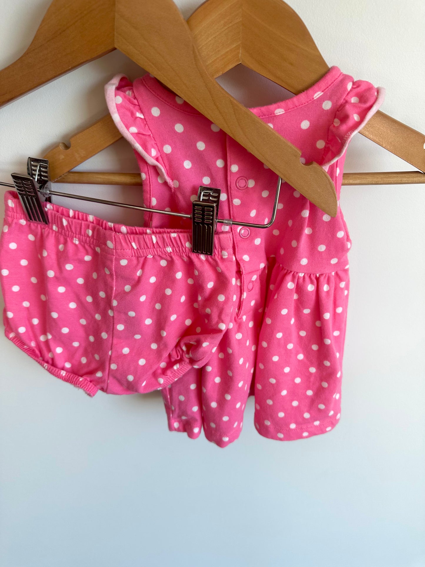 Pink Polka Dot Dress + Shorties Set / 0-3m