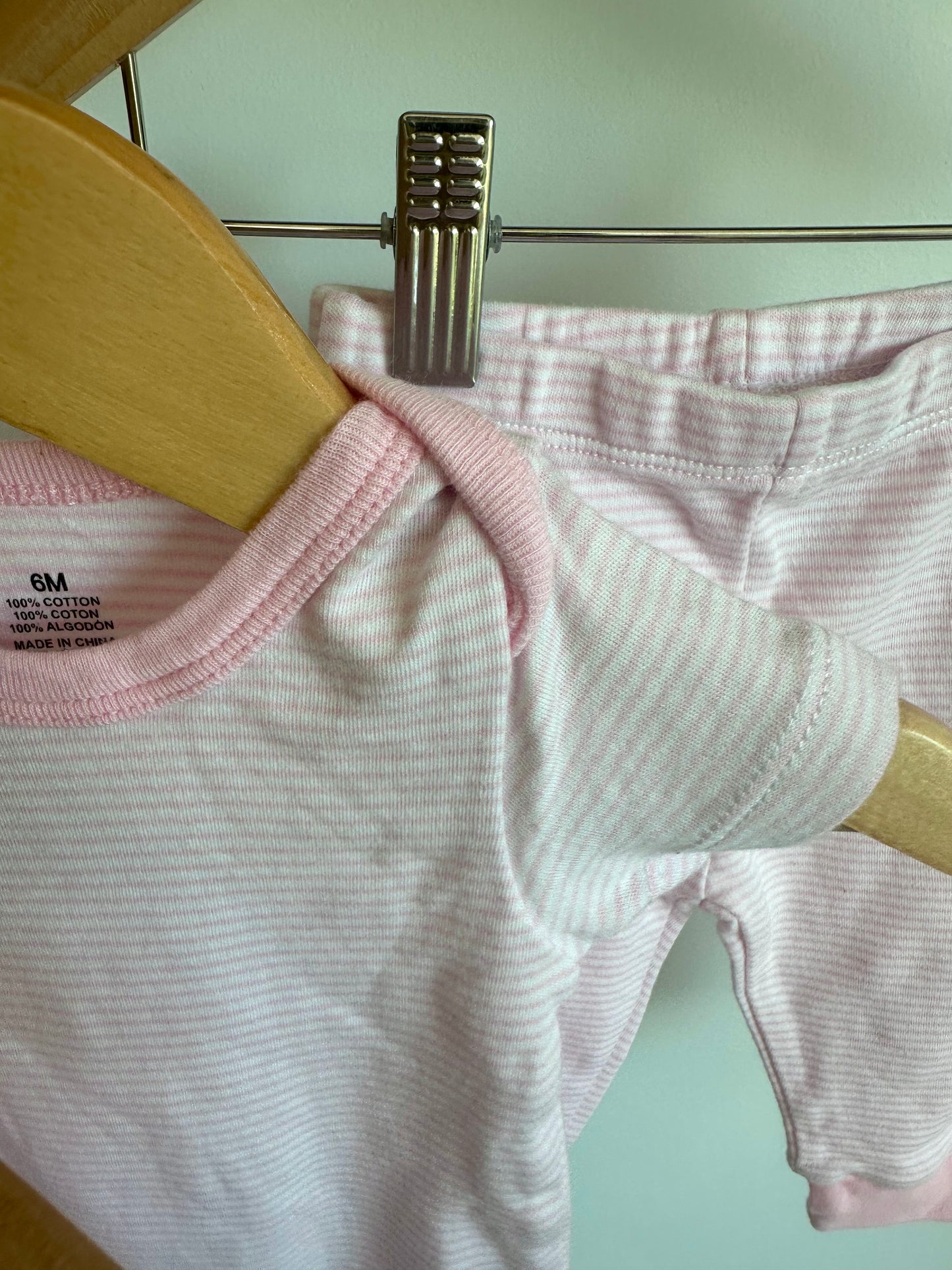 Pink Thin Stripe Bodysuit, Pants + Beanie Set / 6m