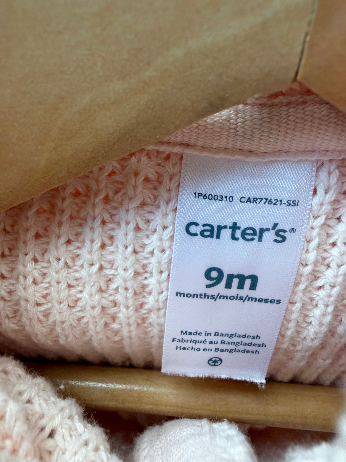 Pink Knit Button Hoodie / 9m