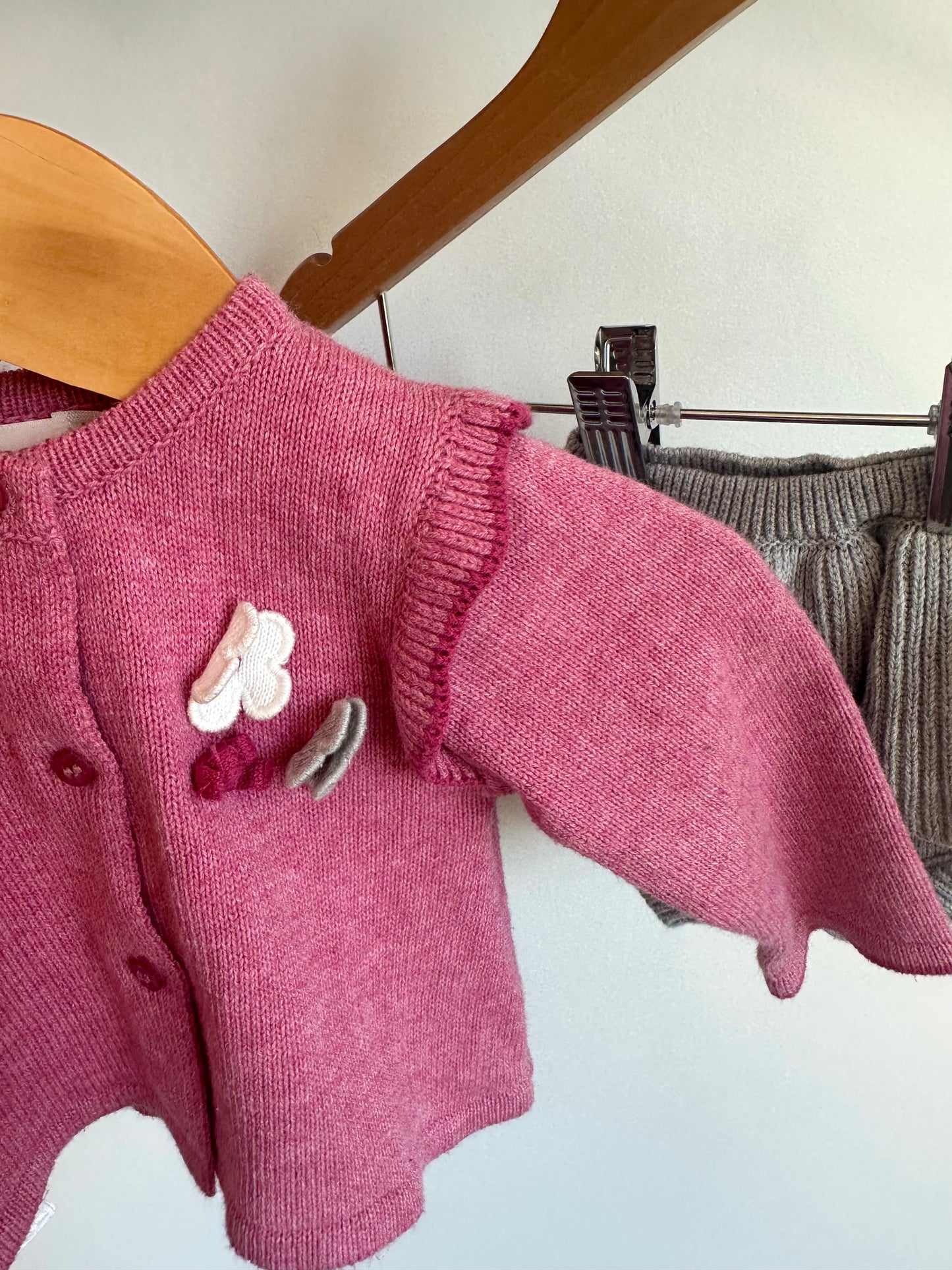 Mayoral Blush Knit Cardigan + Ruffle Shorties Set / 4-6m
