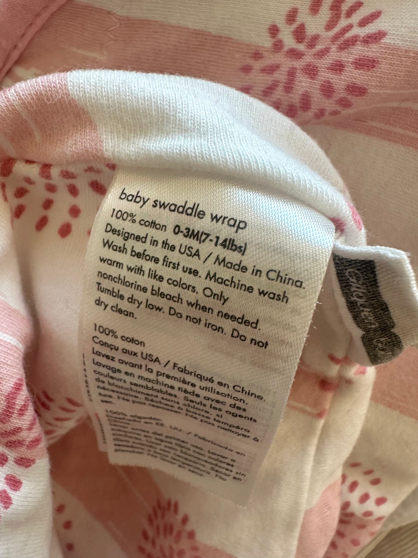 Pack of 2 Pink Swaddles / 0-3m (7-14lbs)