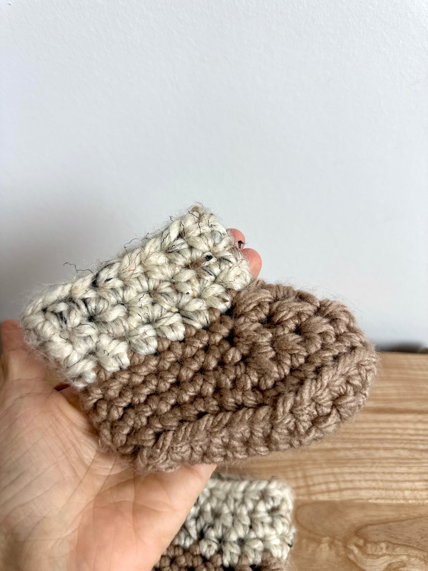 Handmade Knit Brown Slippers / 3m