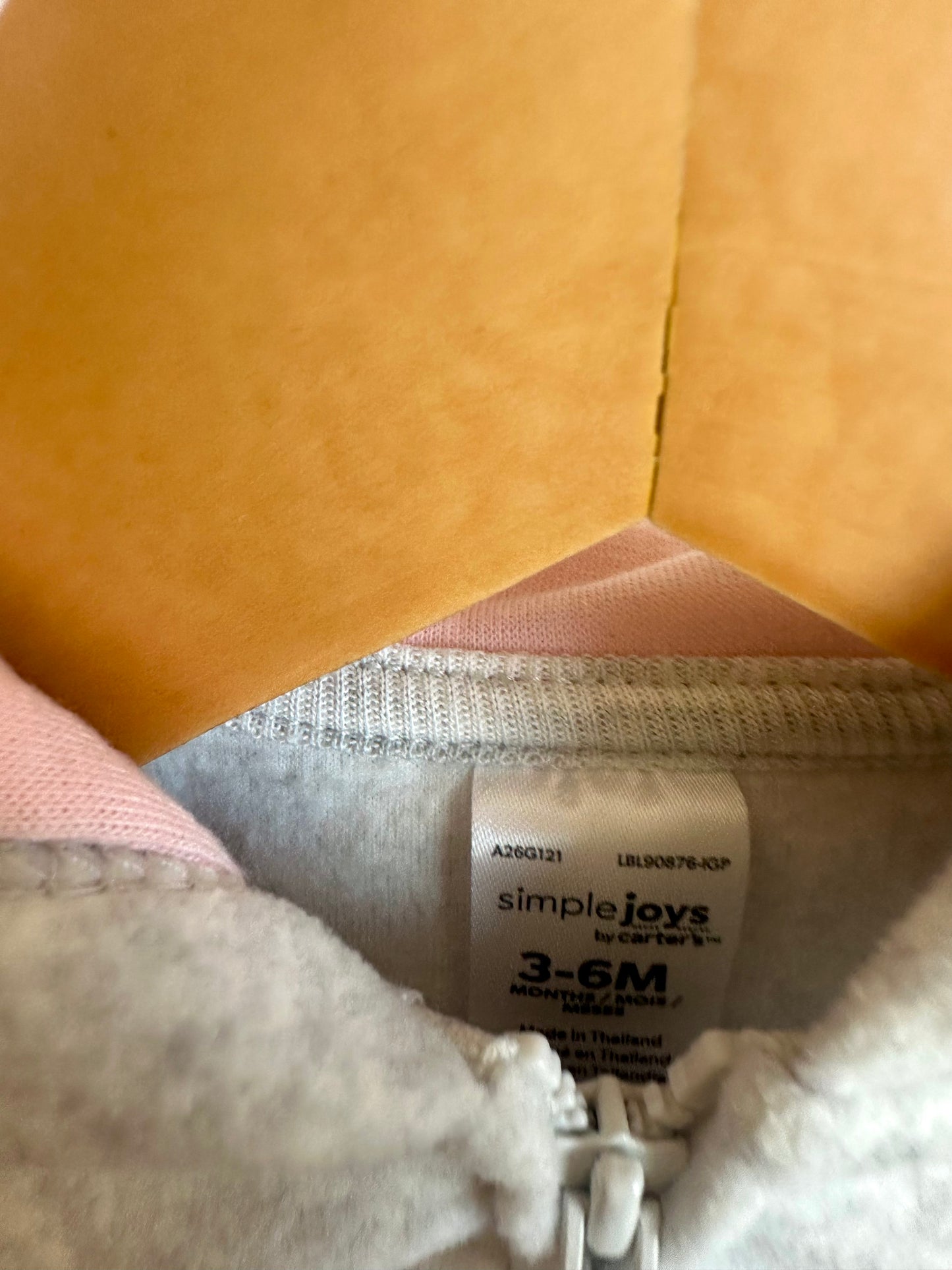 Grey + Pink Heart Fleece Hoodie / 3-6m