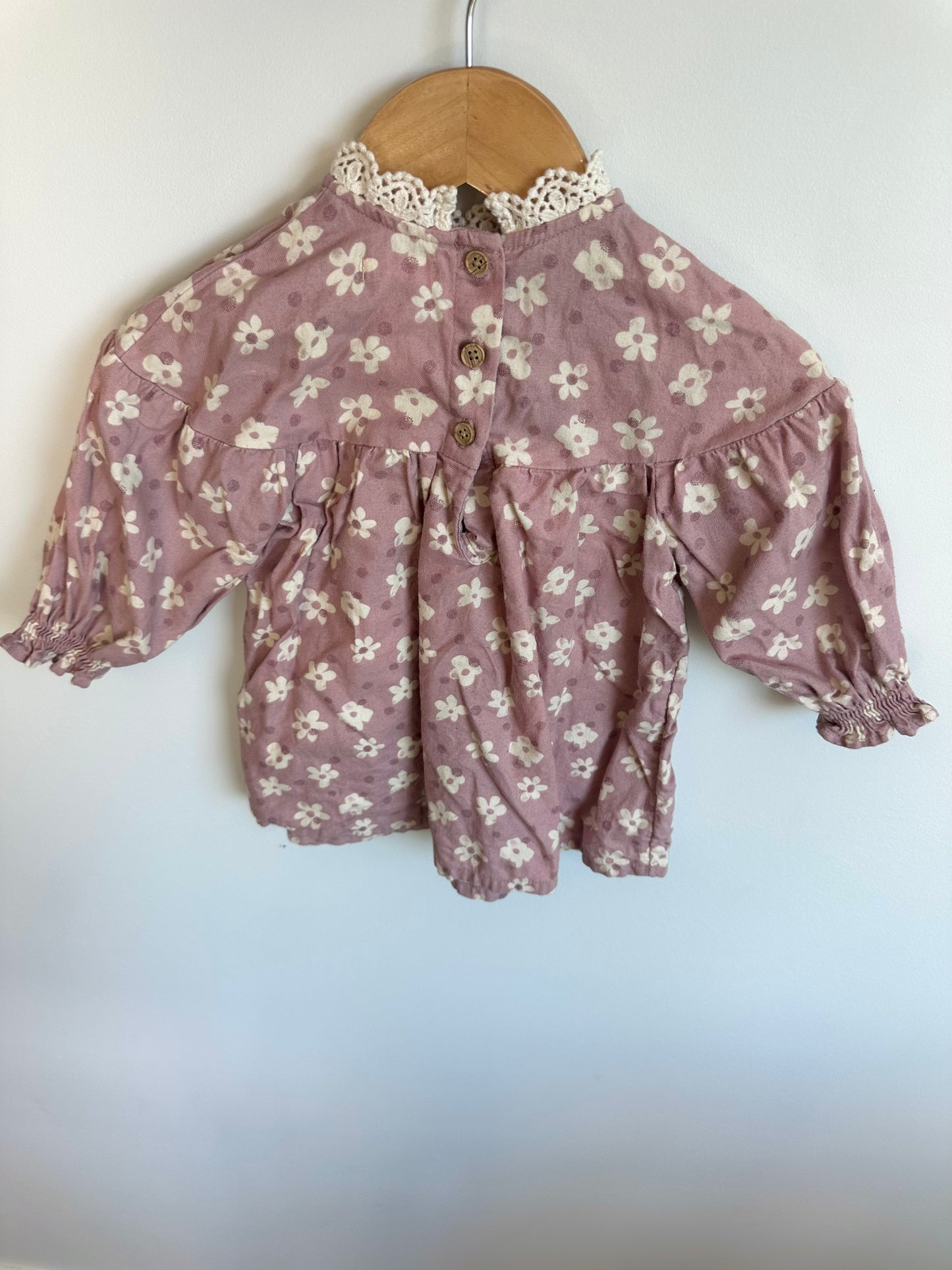 Lace Collared Purple Floral Dress / 6-9m