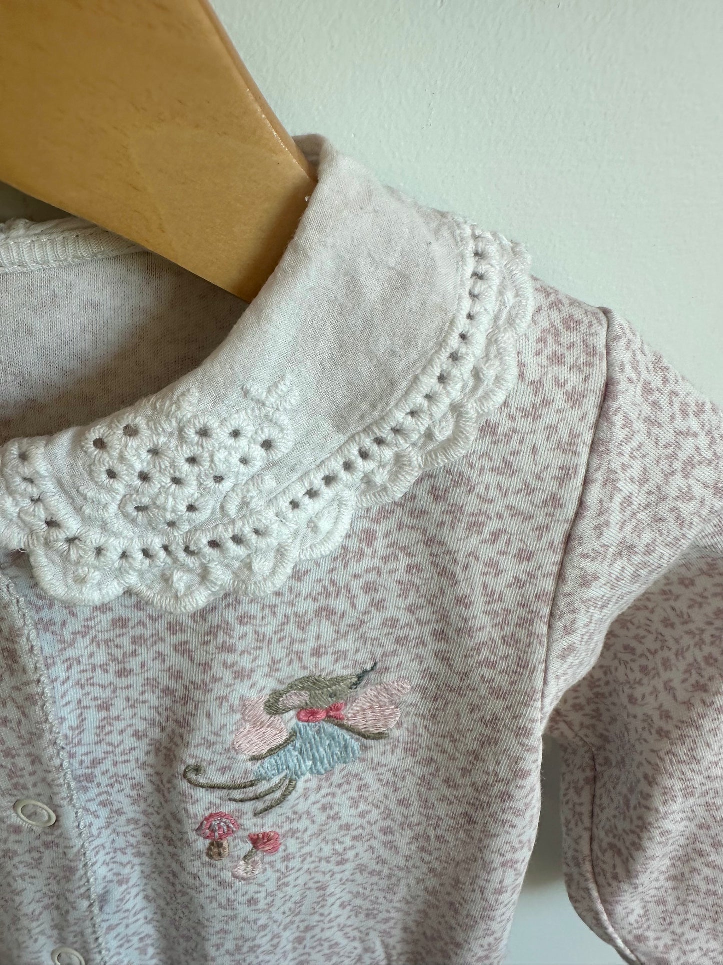 Lace Collared Fairy Embroidered Jumpsuit / 9-12m