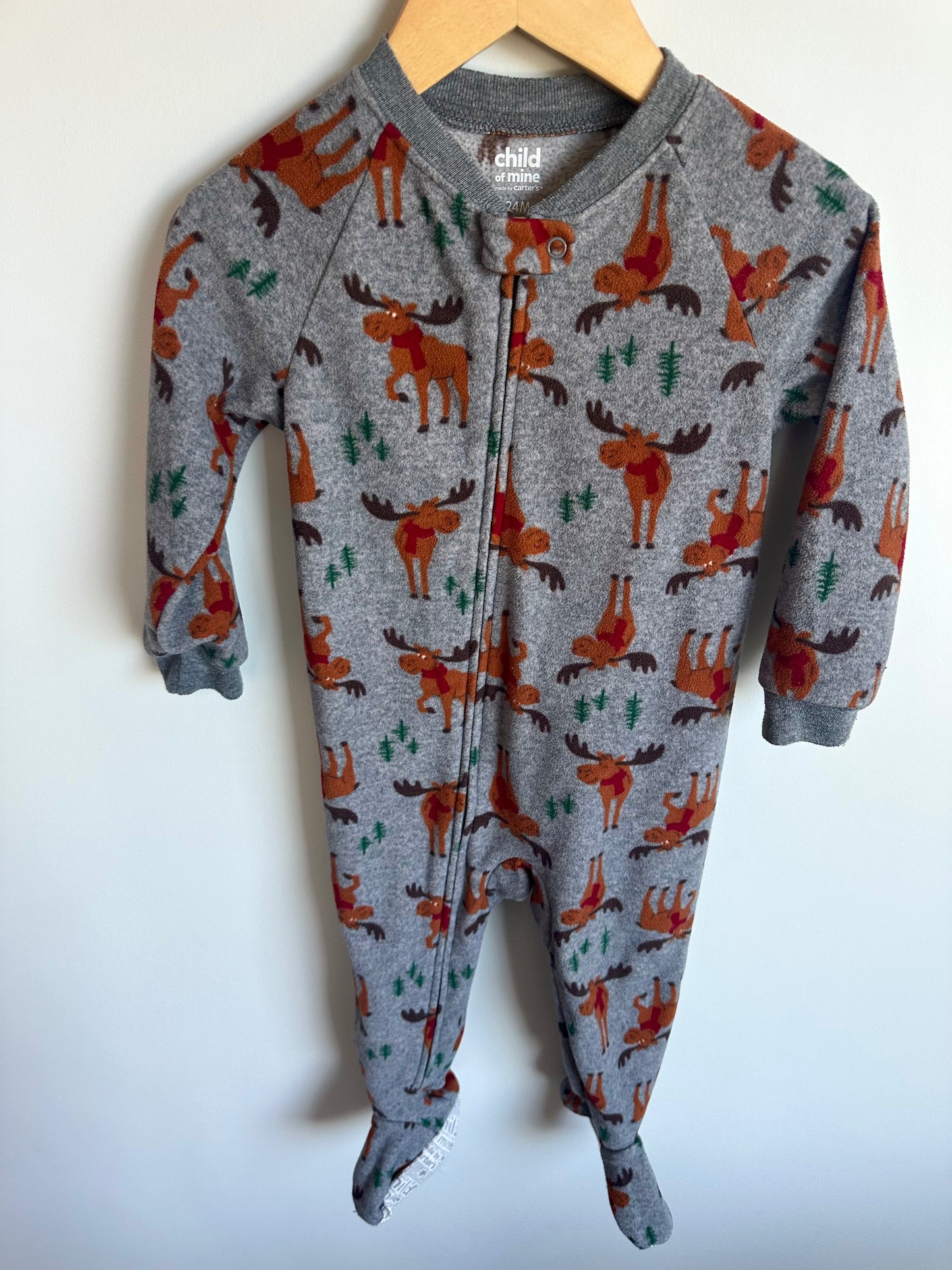 Fleece Grey Moose Sleeper / 24m