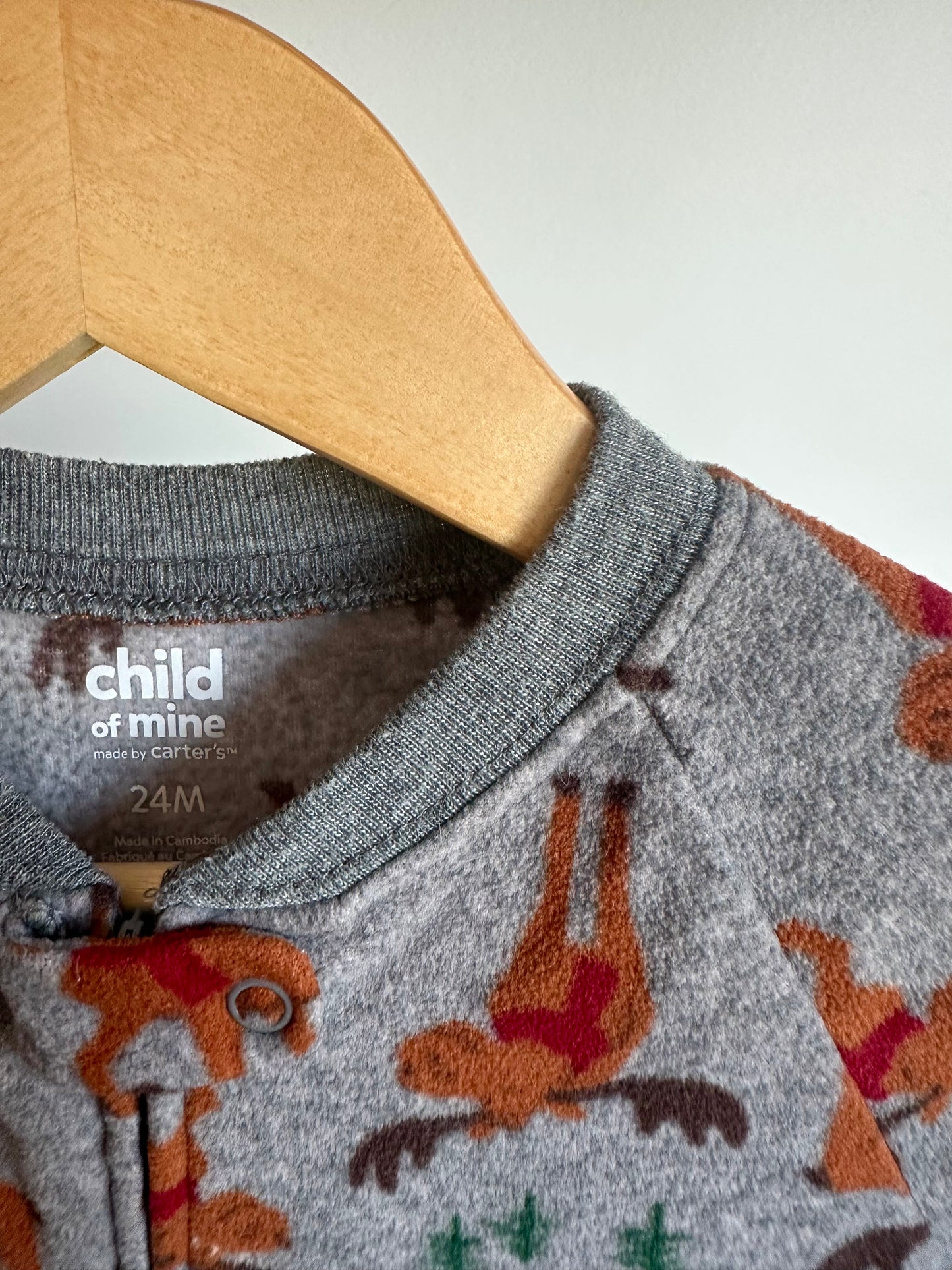 Fleece Grey Moose Sleeper / 24m