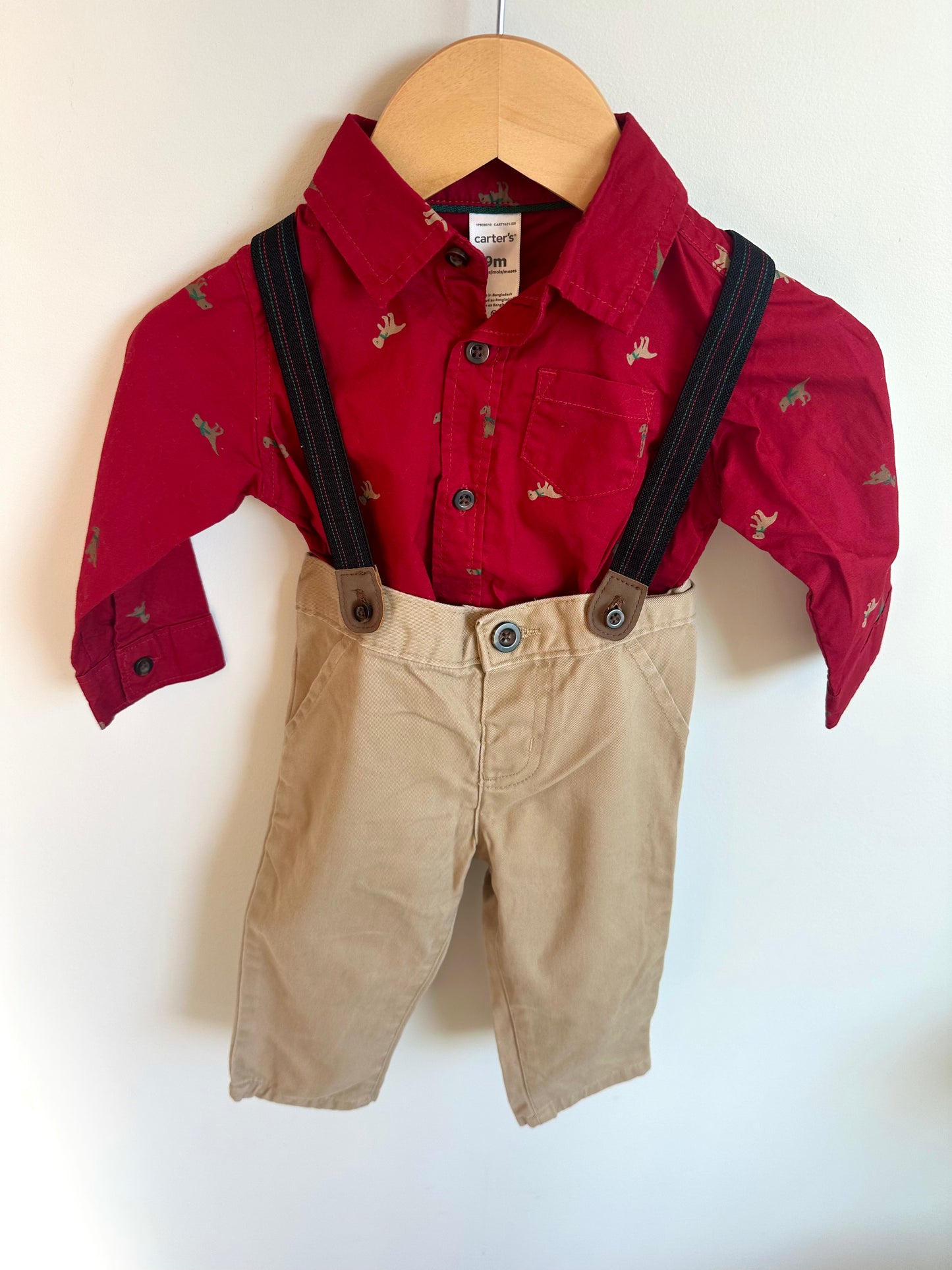 Red Dino Top with Suspender Slacks / 9m