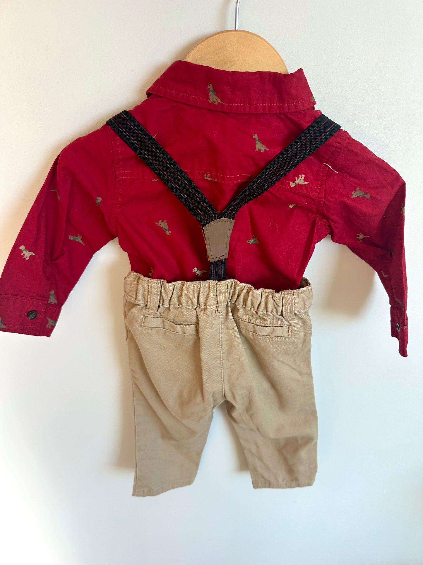 Red Dino Top with Suspender Slacks / 9m