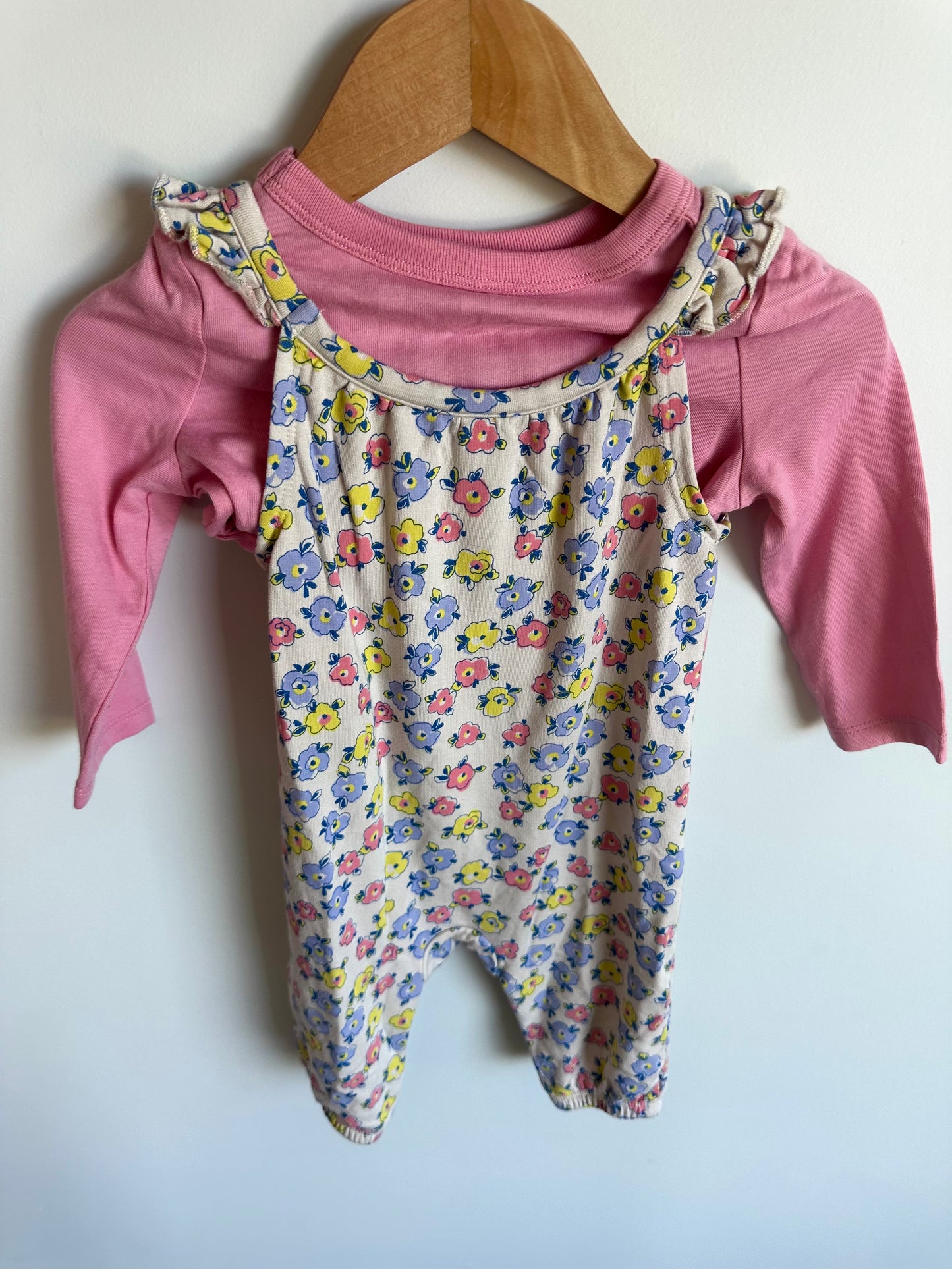 Jumpsuit Floral and Pink Top Set / 6-12m