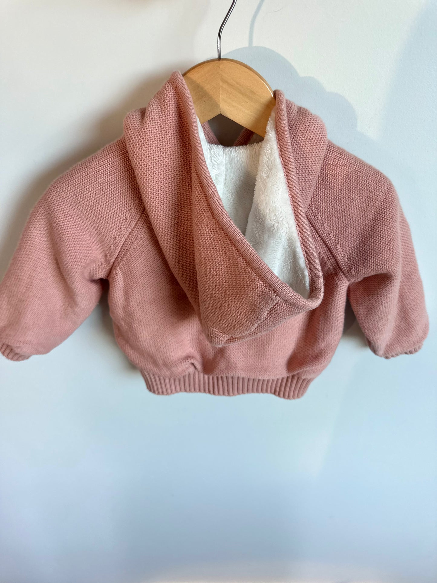 Pink Knit Faux Fur Lined Hoodie / 6-9m