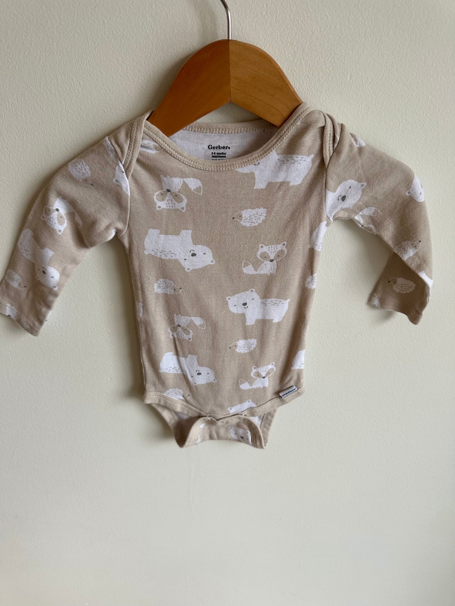 Set of 3 Bodysuits - Tan Animals + Stripes / 3-6m